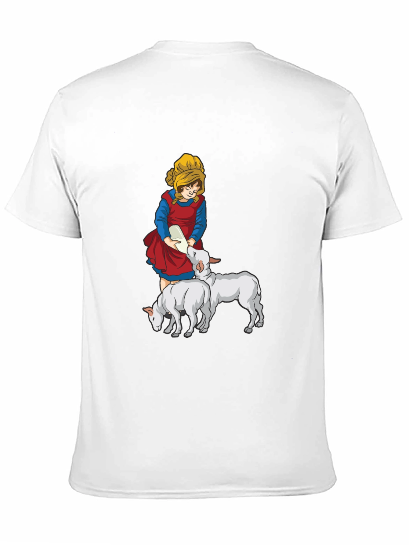 Cartoon Girl Feeding Lambs Graphic Tee