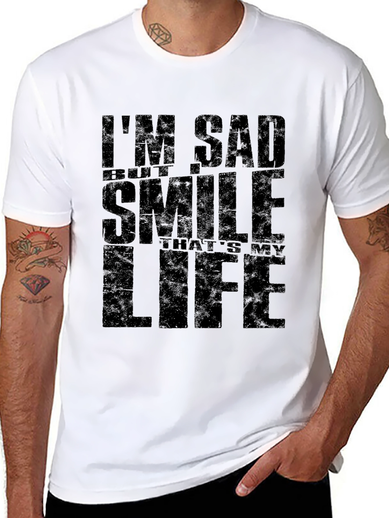 Im Sad But Smile Black Graphic T-Shirt