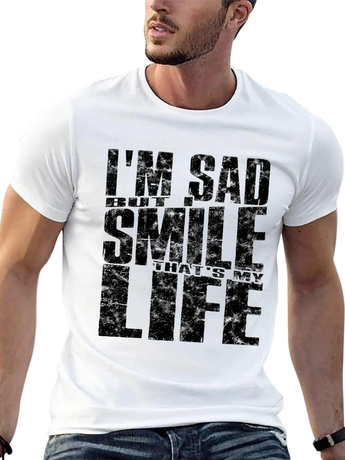 Im Sad But Smile Black Graphic T-Shirt
