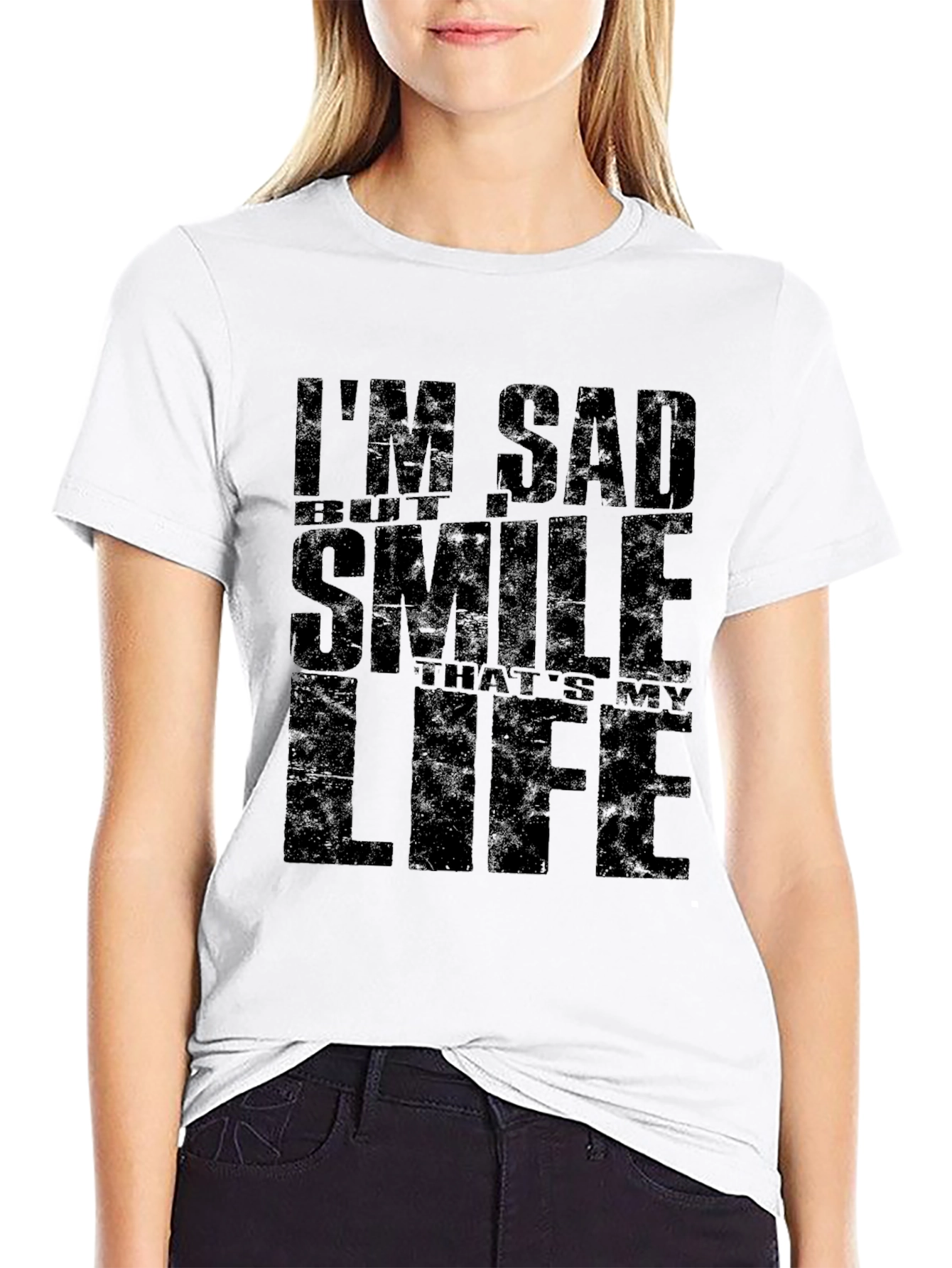 Im Sad But Smile Black Graphic T-Shirt