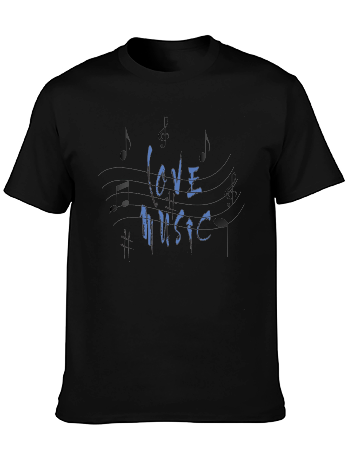 Love Music Graphic Print Black T-Shirt