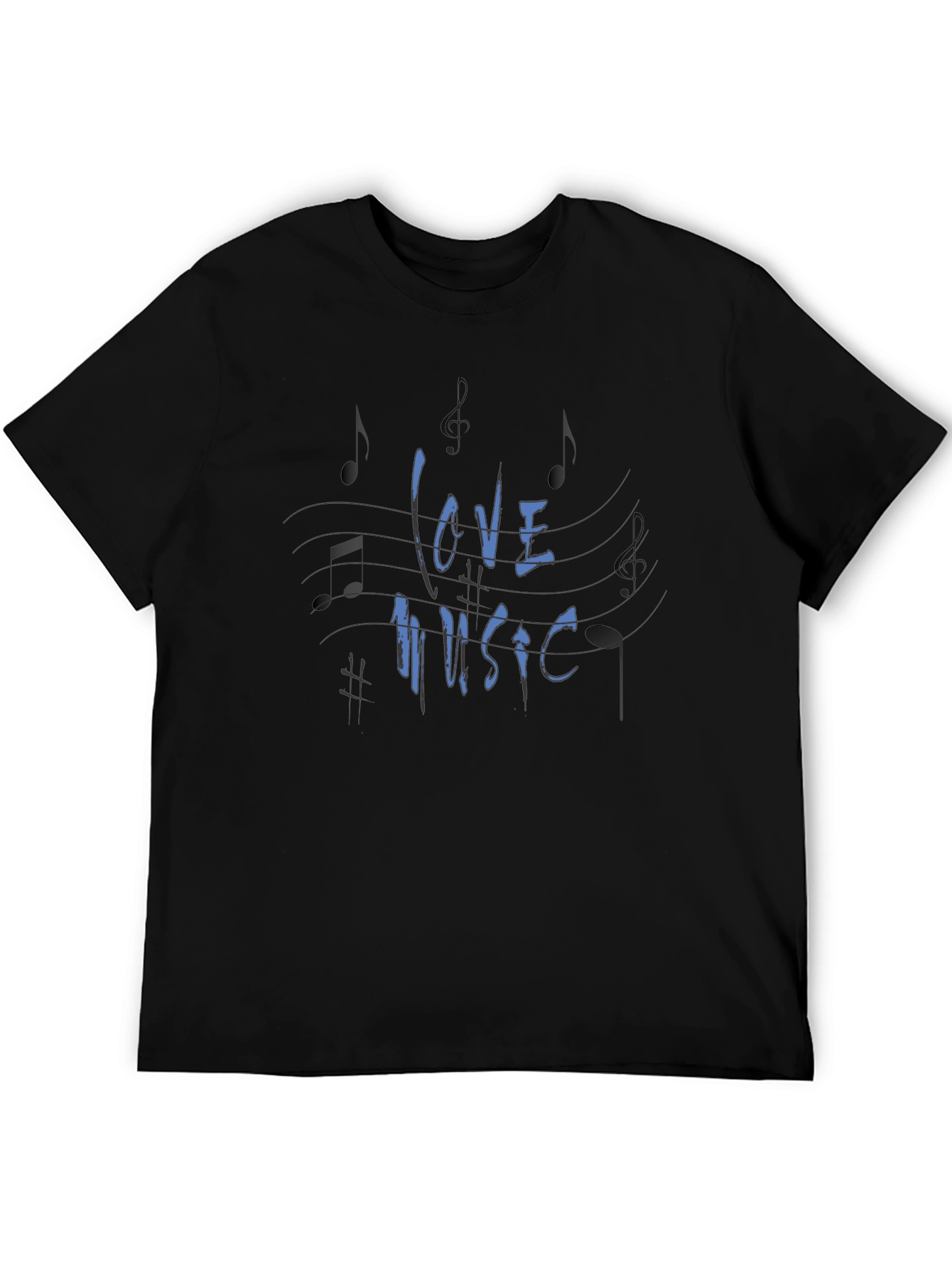 Love Music Graphic Print Black T-Shirt
