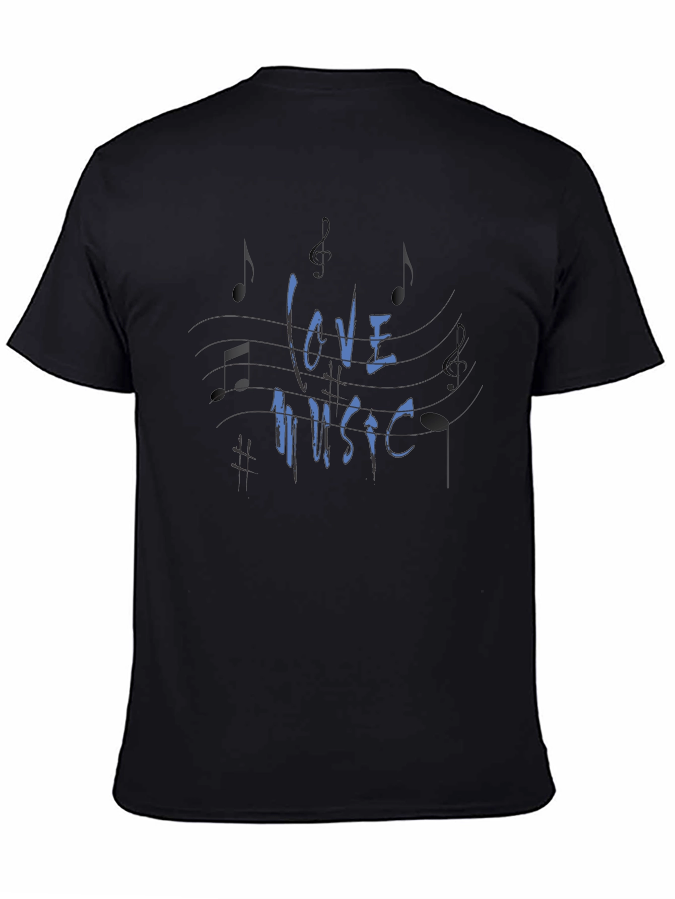 Love Music Graphic Print Black T-Shirt