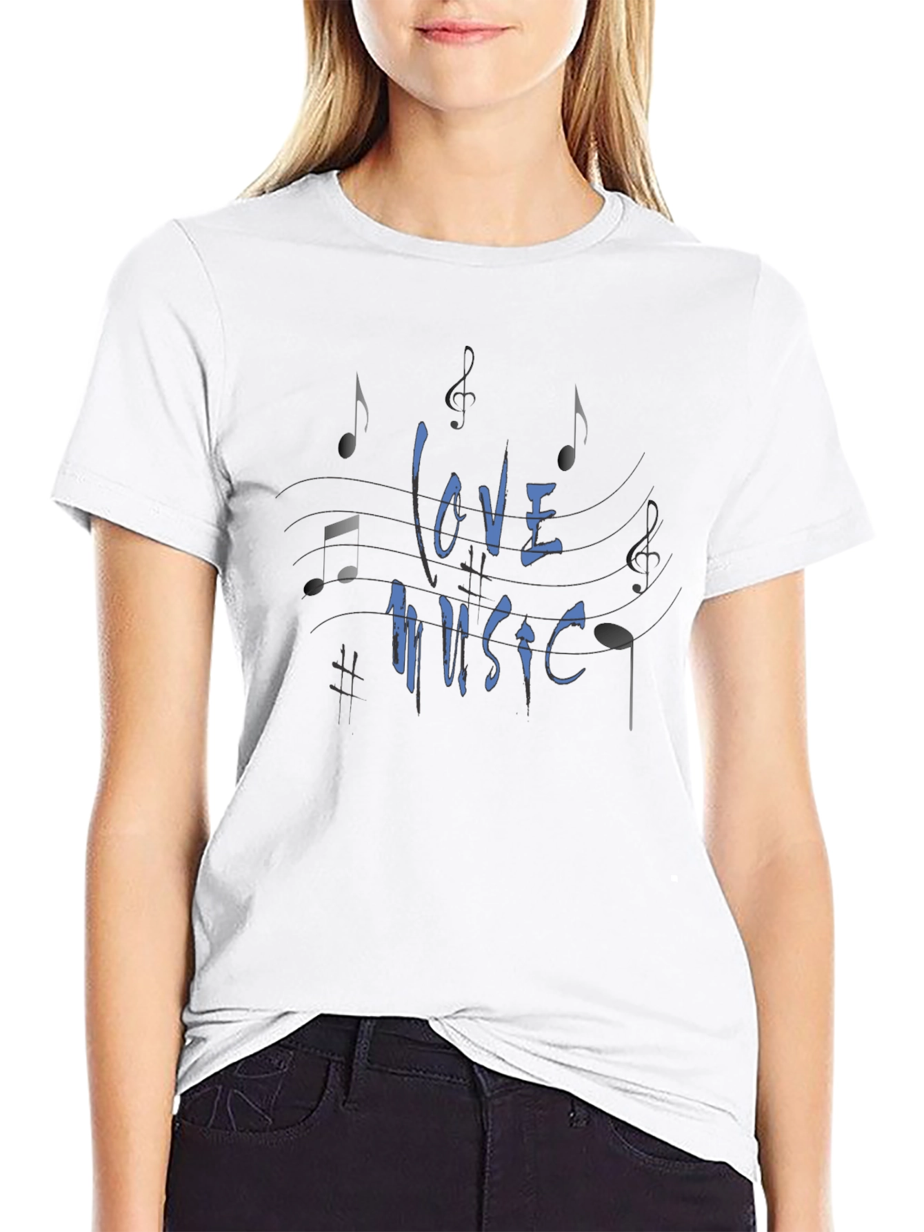 Love Music Graphic Print Black T-Shirt