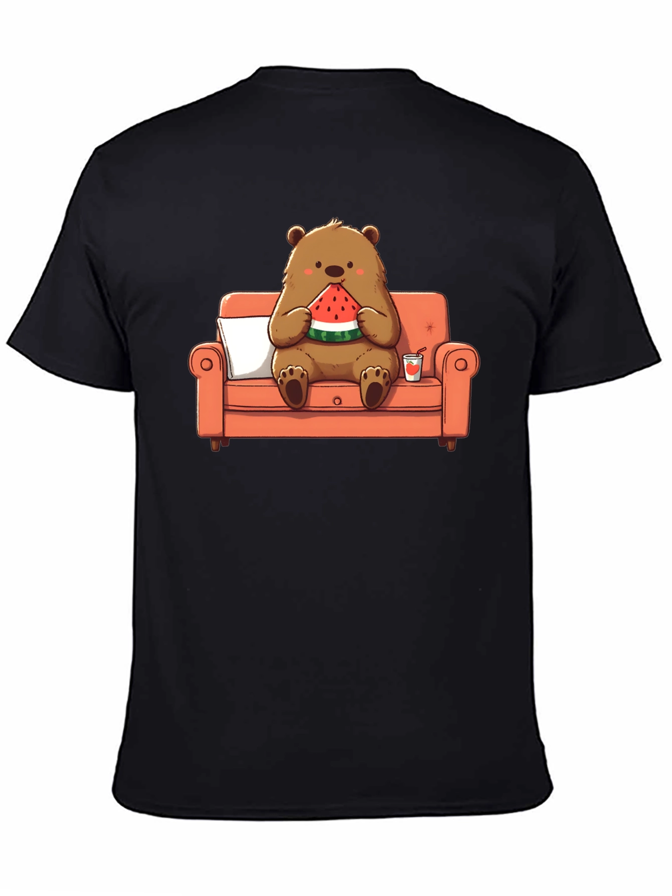 Bear Eating Watermelon T-Shirt - Comfy Cartoon Tee