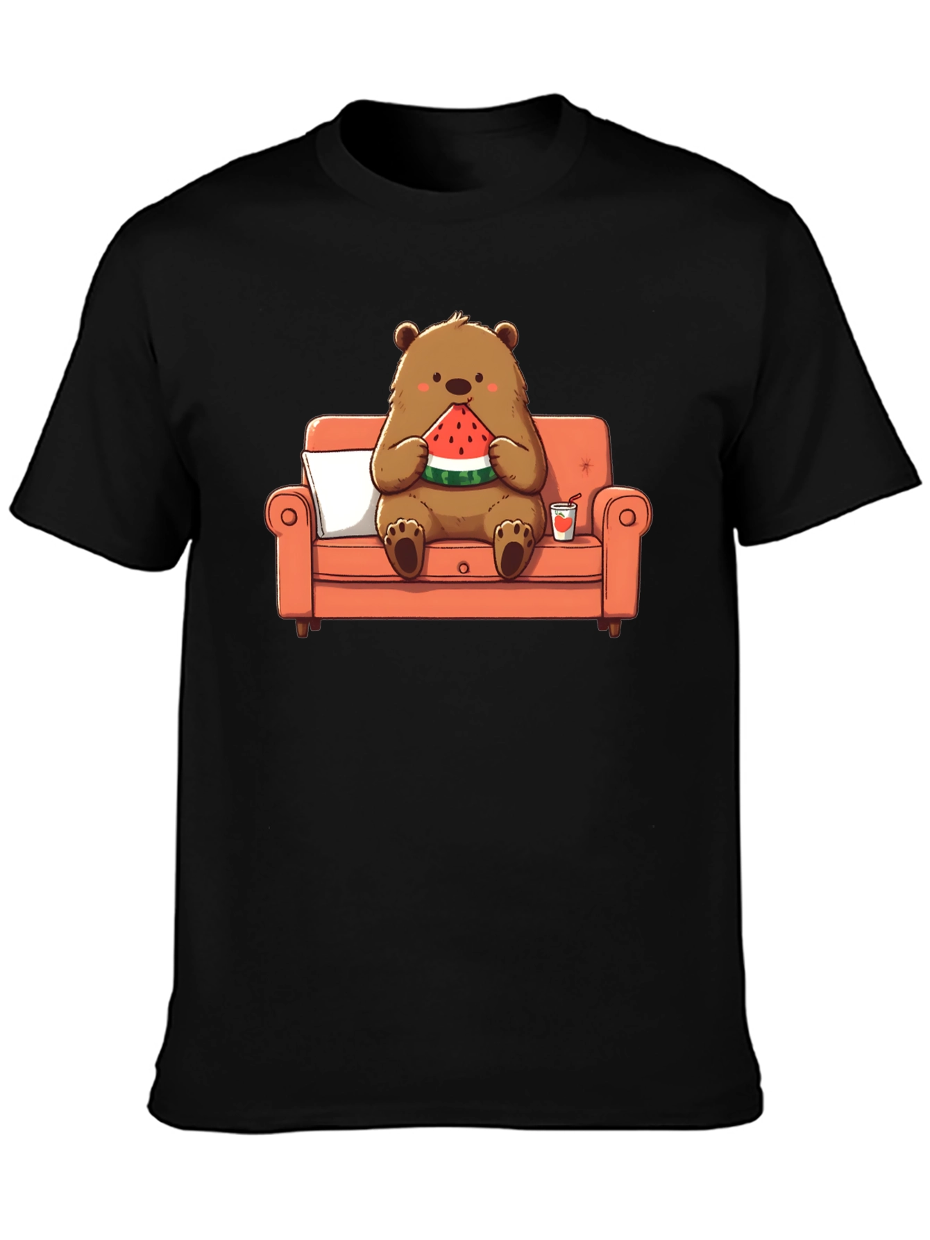 Bear Eating Watermelon T-Shirt - Comfy Cartoon Tee