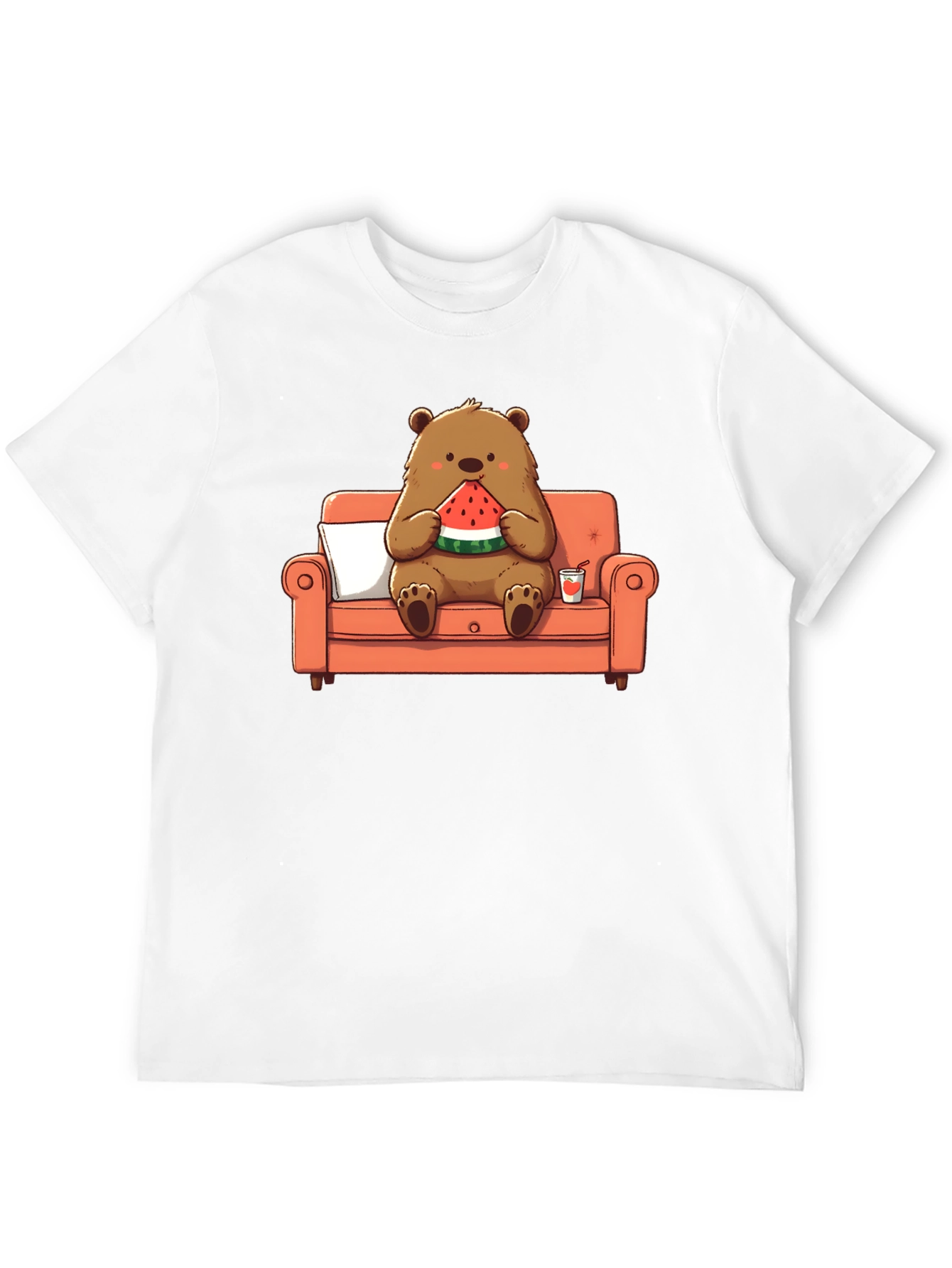 Bear Eating Watermelon T-Shirt - Comfy Cartoon Tee