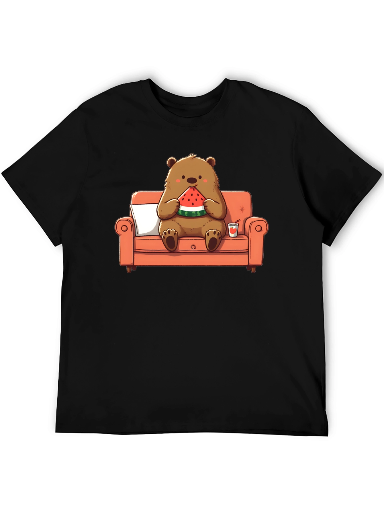Bear Eating Watermelon T-Shirt - Comfy Cartoon Tee