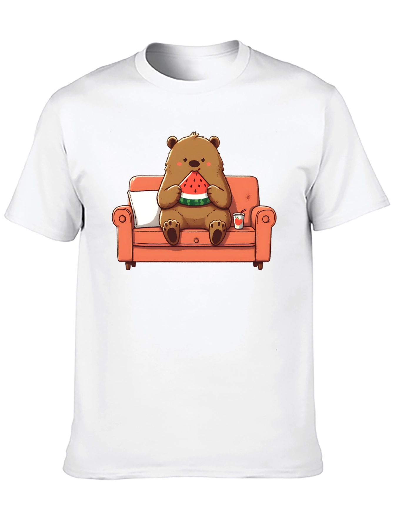 Bear Eating Watermelon T-Shirt - Comfy Cartoon Tee