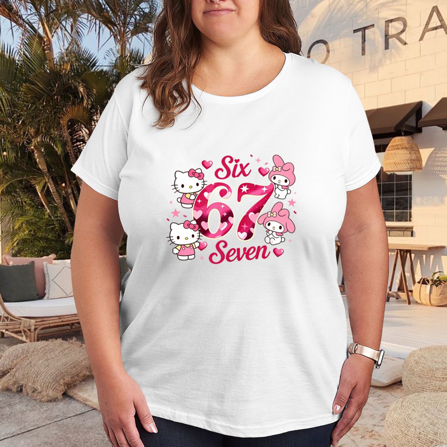 Plus Size Women Hello Kitty & Friends Six?Seven Theme Cute Graphic Tee