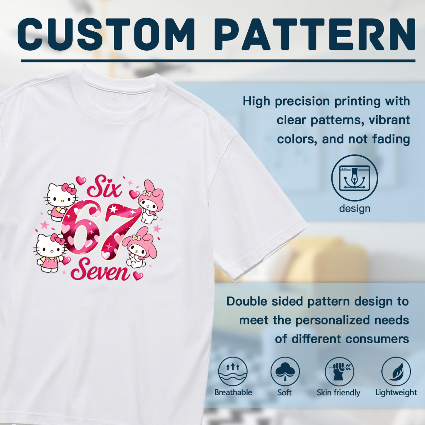 Plus Size Women Hello Kitty & Friends Six?Seven Theme Cute Graphic Tee