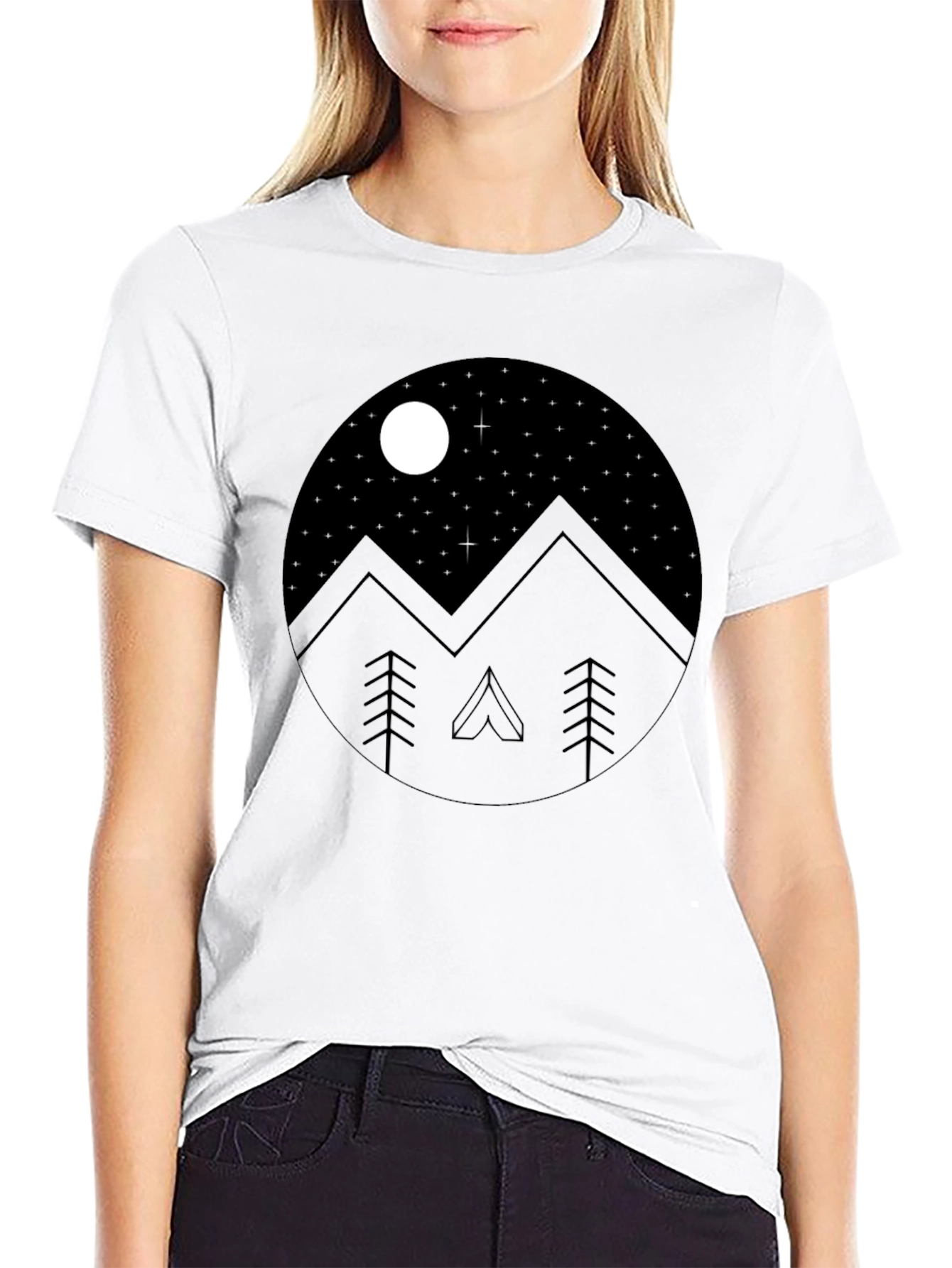 Mountain Night Sky Graphic Tee - Black