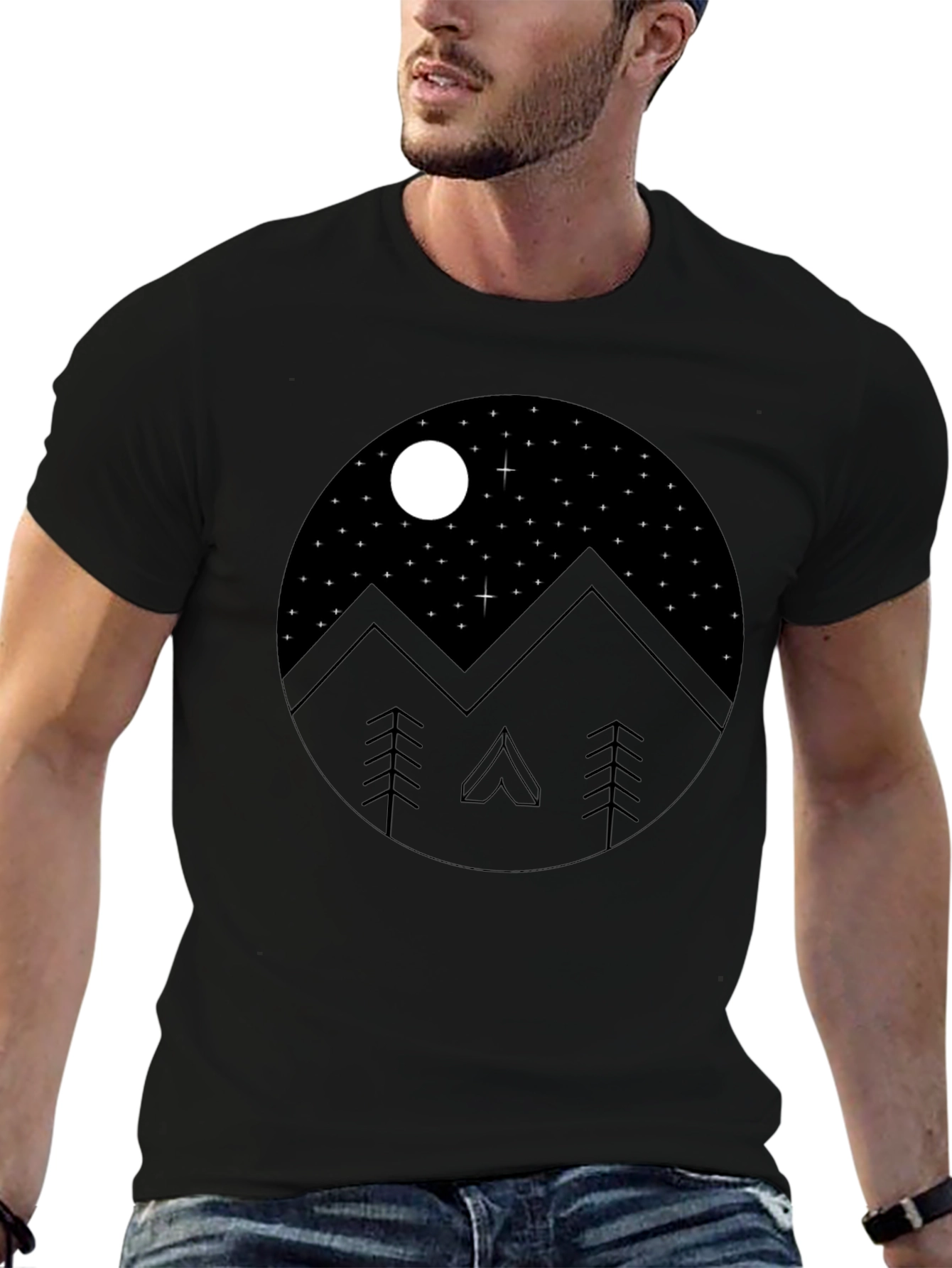 Mountain Night Sky Graphic Tee - Black