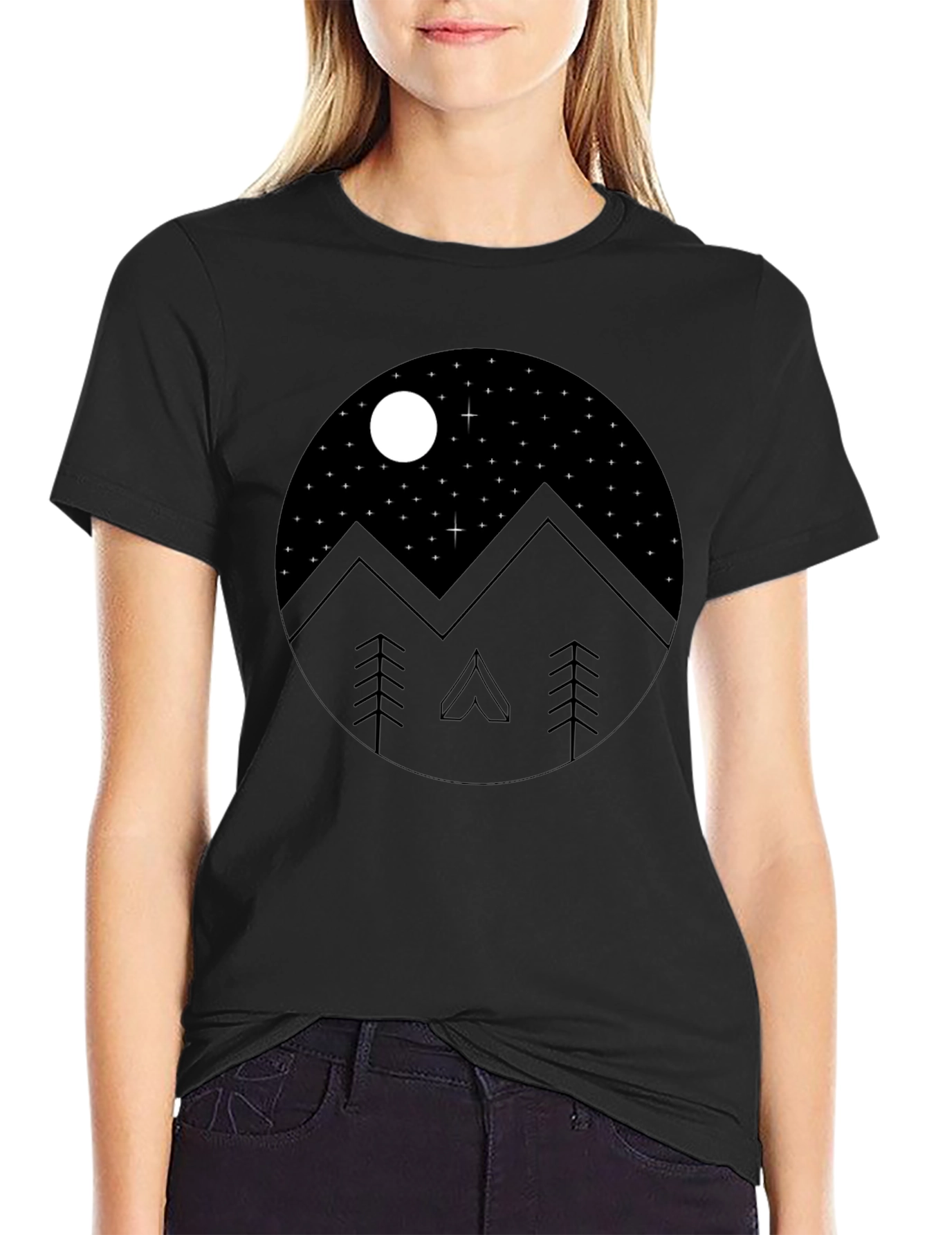 Mountain Night Sky Graphic Tee - Black