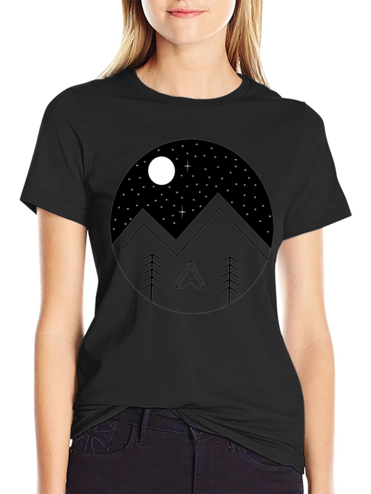Mountain Night Sky Graphic Tee - Black