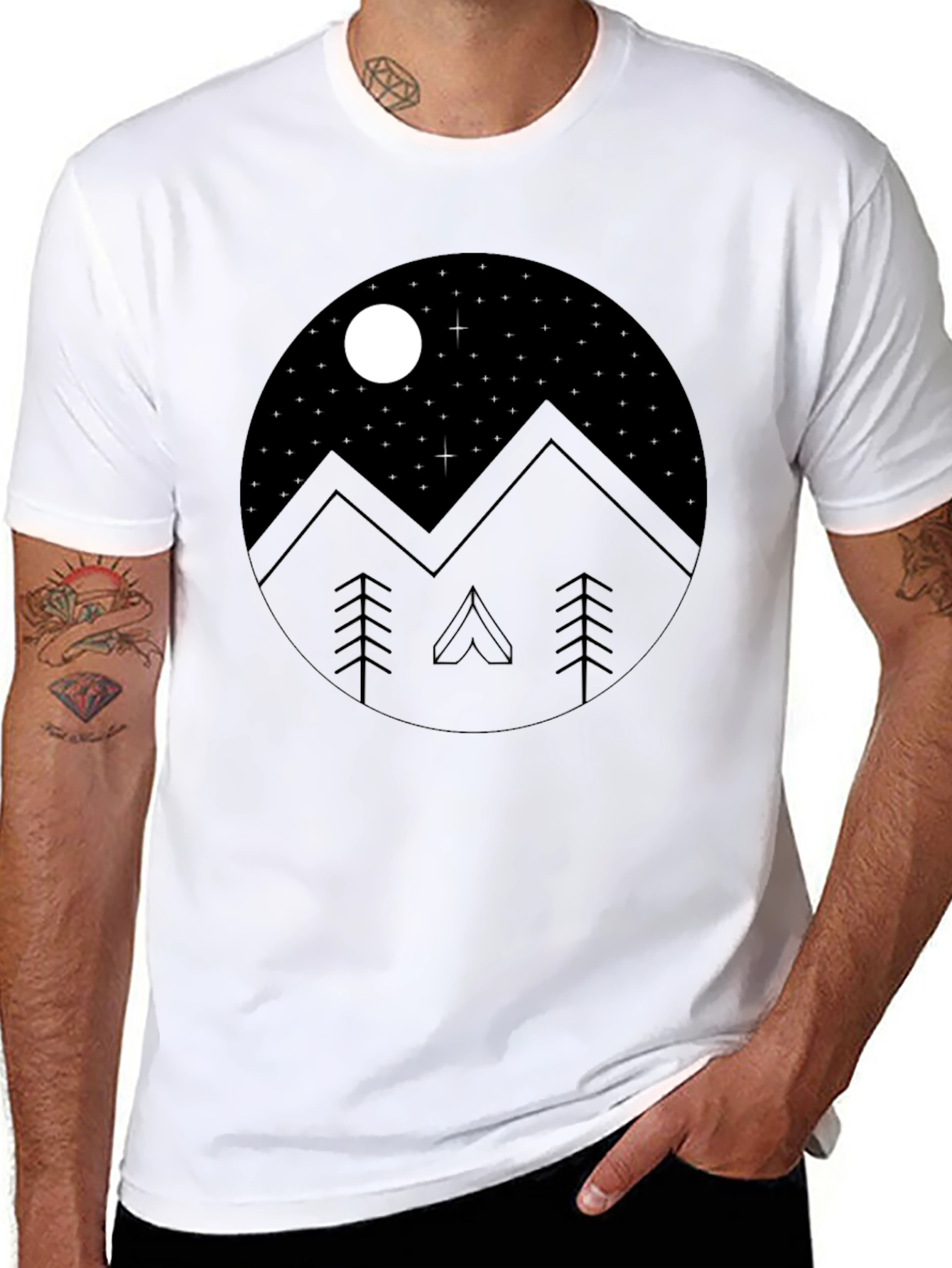 Mountain Night Sky Graphic Tee - Black