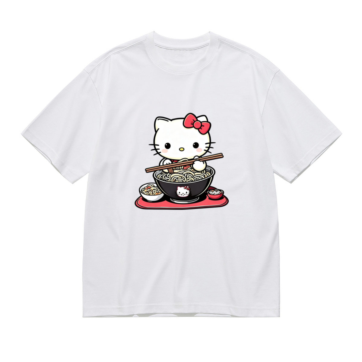 Fun Ramen?Loving Hello Kitty Food?Theme Plus?Size Women Casual Tee