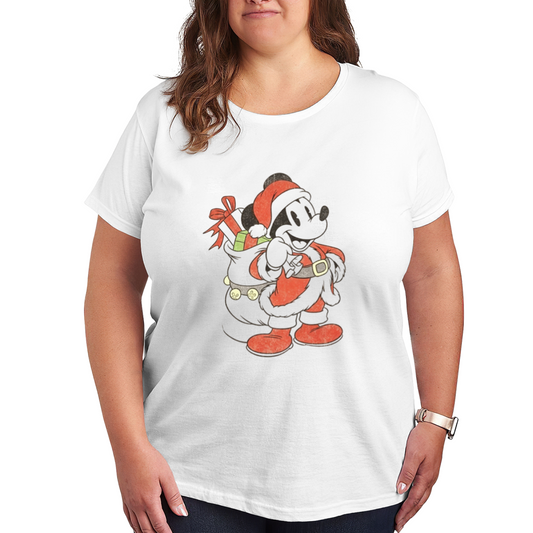 Vintage Santa Mickey Christmas Festive Plus?Size Ladies Holiday Tee