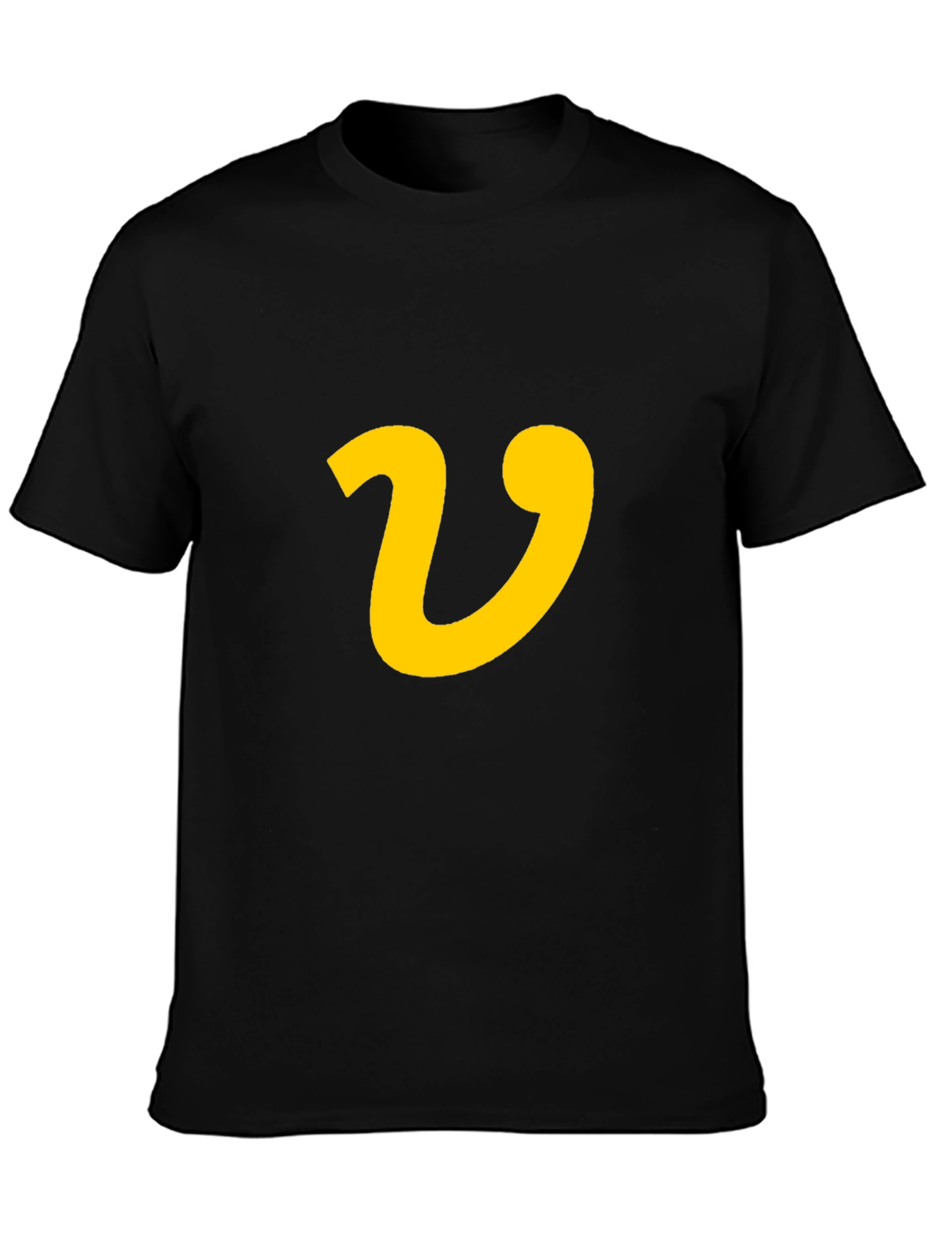 Black T-Shirt with Yellow Letter V Graphic Print