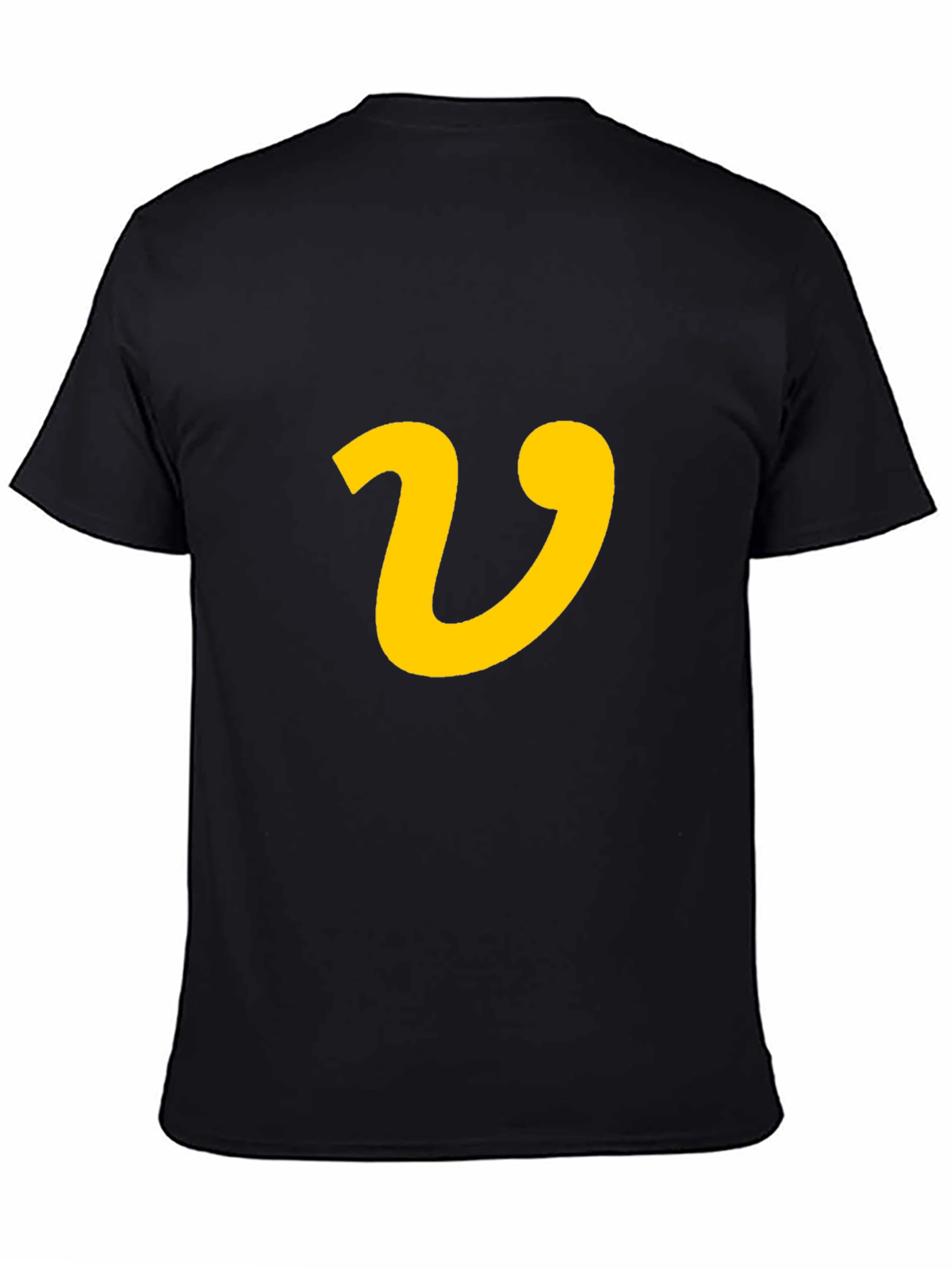 Black T-Shirt with Yellow Letter V Graphic Print