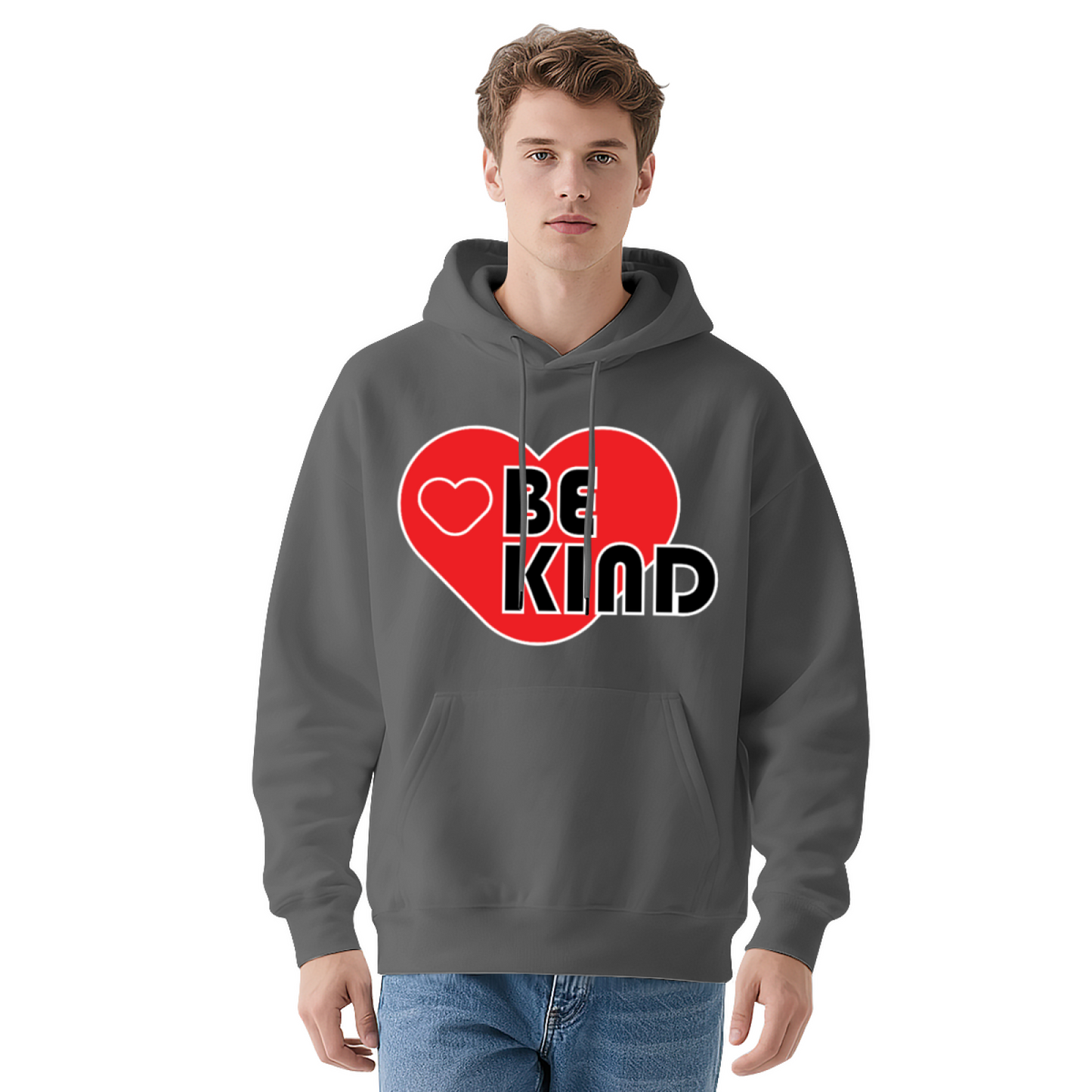 Red Heart BE KIND Positive Graphic Hoodie, Versatile Cozy Style