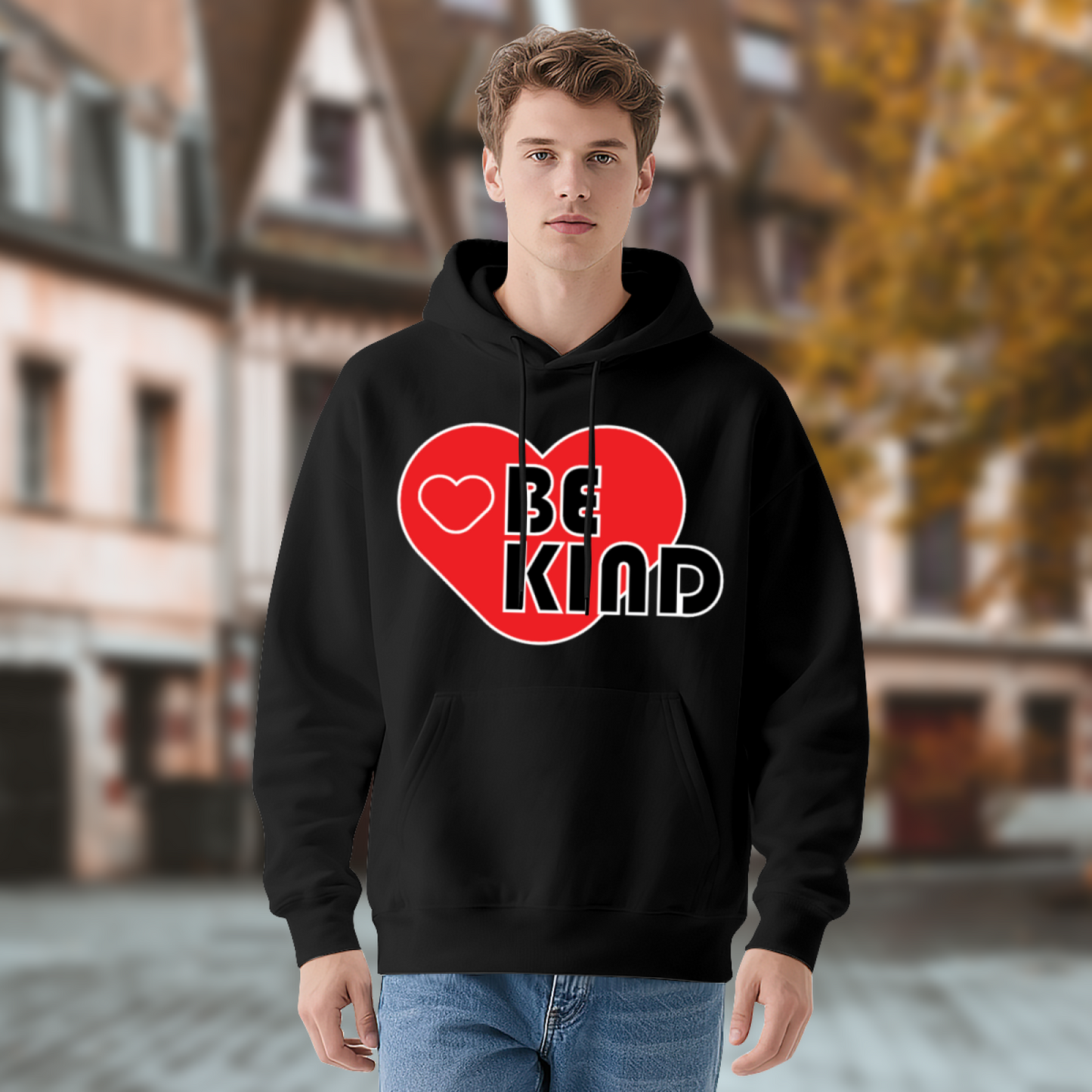 Red Heart BE KIND Positive Graphic Hoodie, Versatile Cozy Style