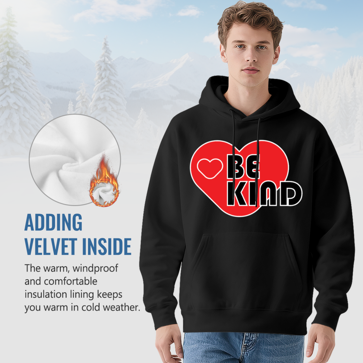 Red Heart BE KIND Positive Graphic Hoodie, Versatile Cozy Style