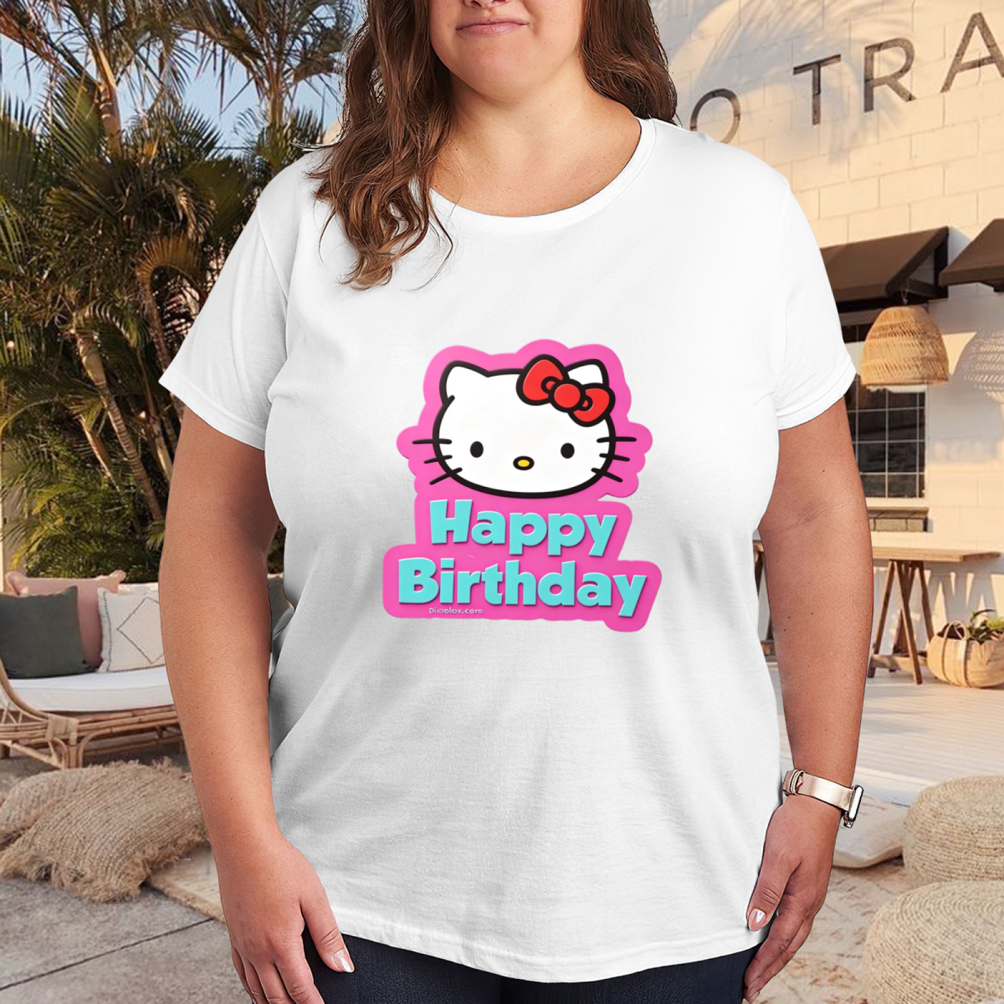 Happy Birthday Hello Kitty Festive Graphic Plus?Size Women Tee