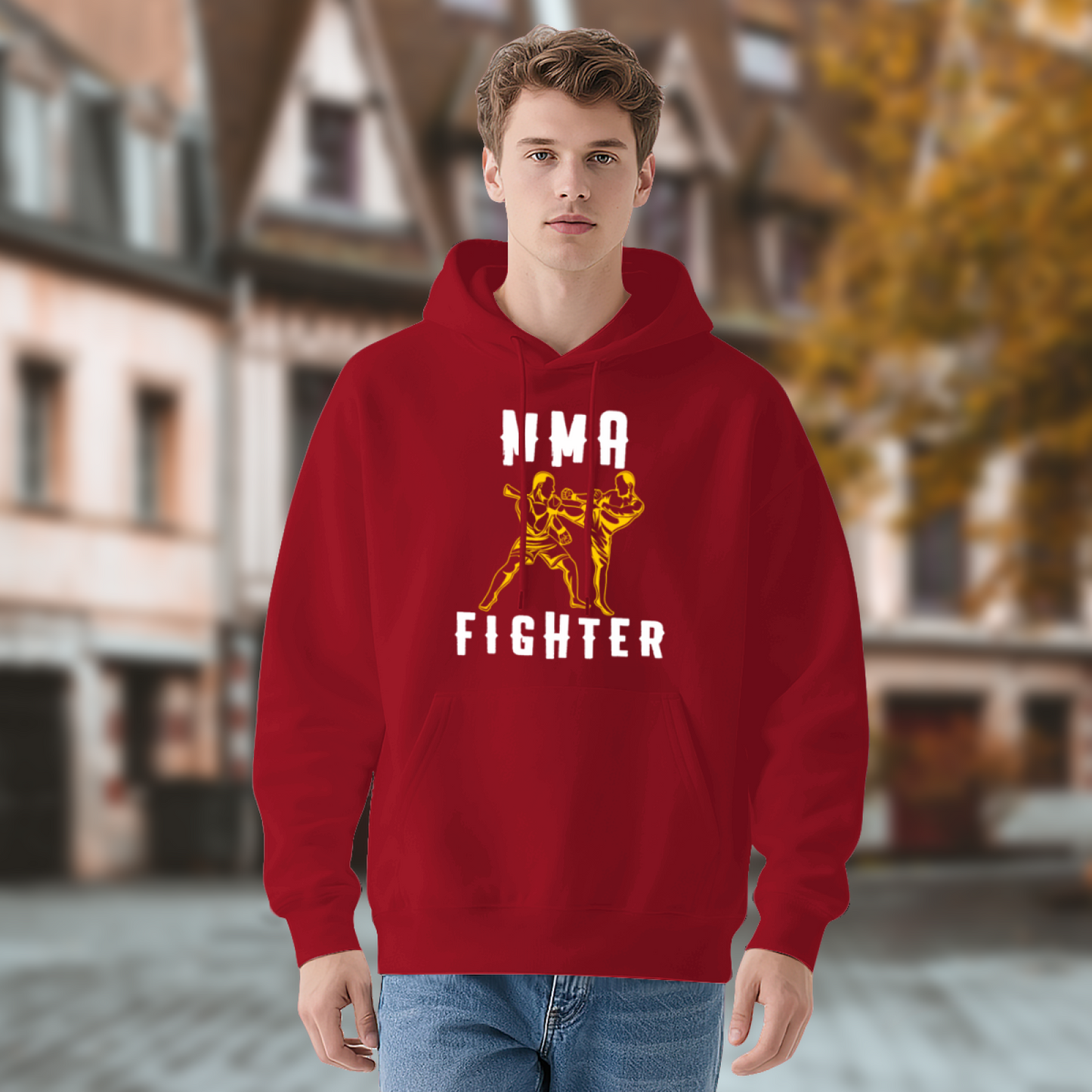 MMA Fighter Muay Thai Boxing Graphic Red Hoodie, Comfortable Unisex Daily Pullover