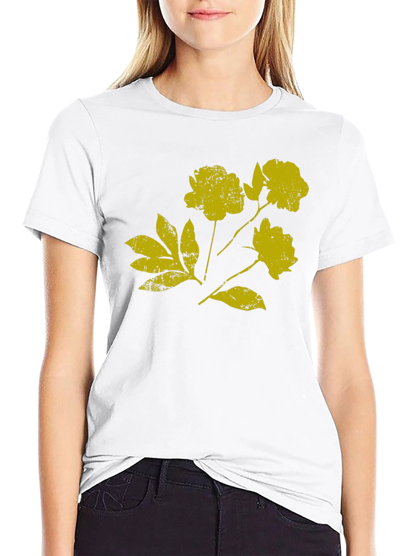 Black T-Shirt with Distressed Floral Graphic