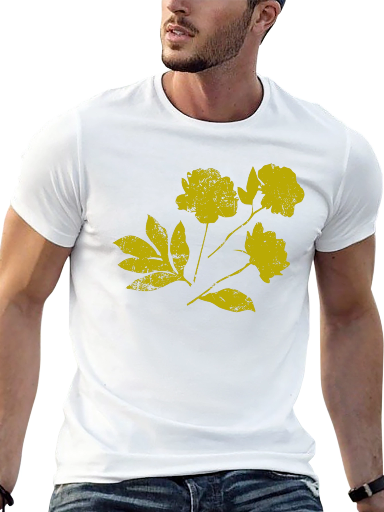 Black T-Shirt with Distressed Floral Graphic