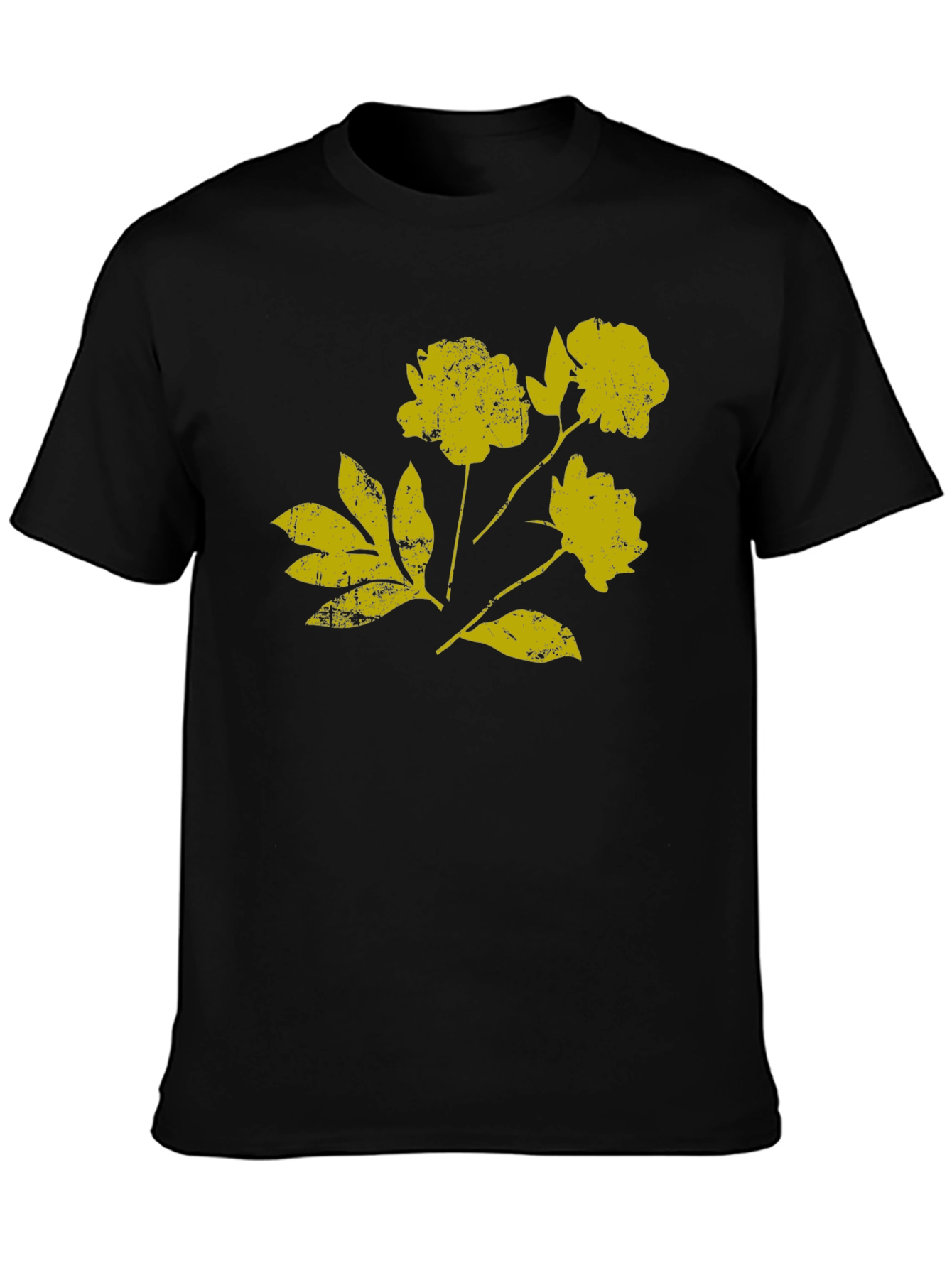 Black T-Shirt with Distressed Floral Graphic