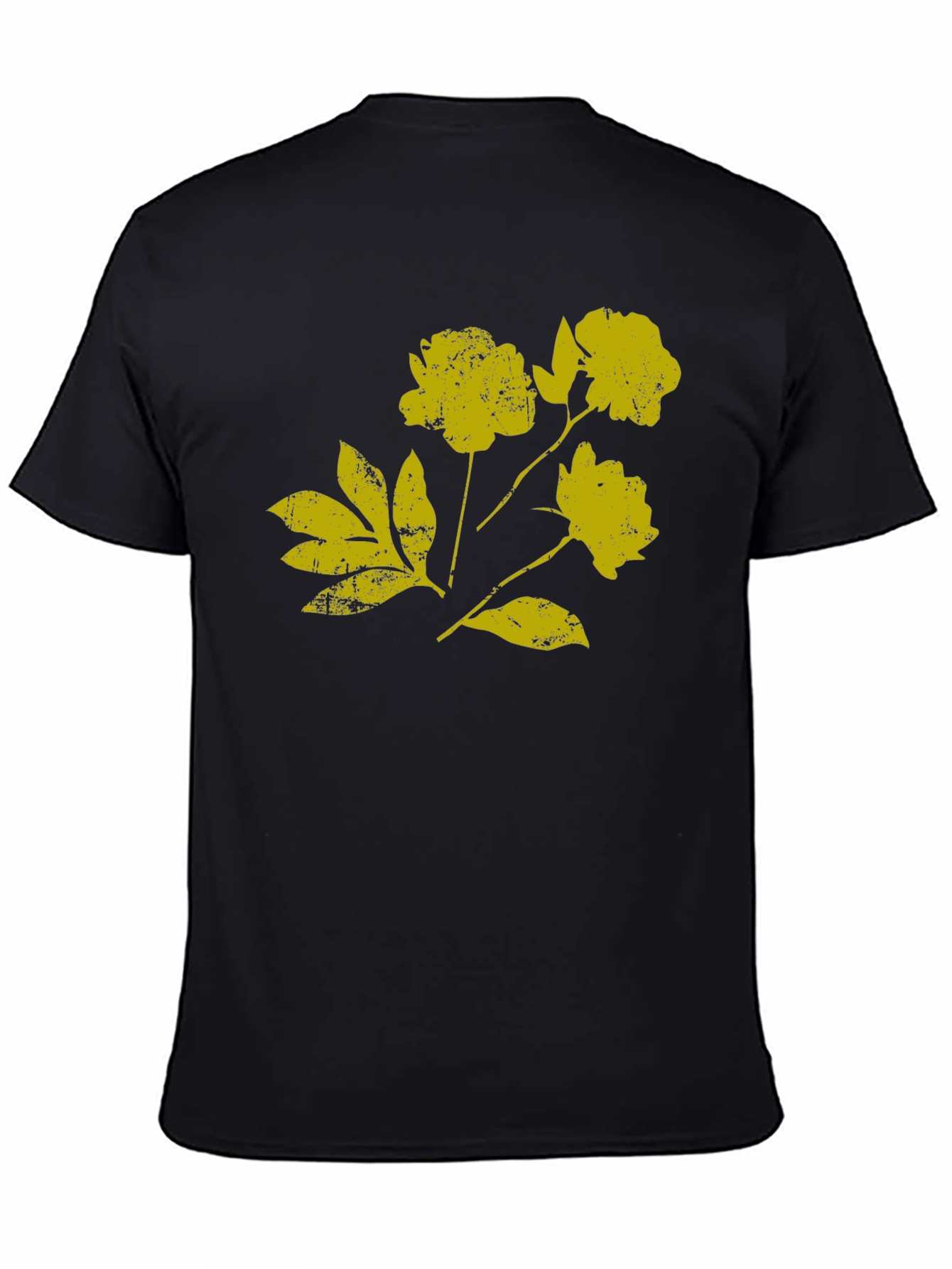 Black T-Shirt with Distressed Floral Graphic