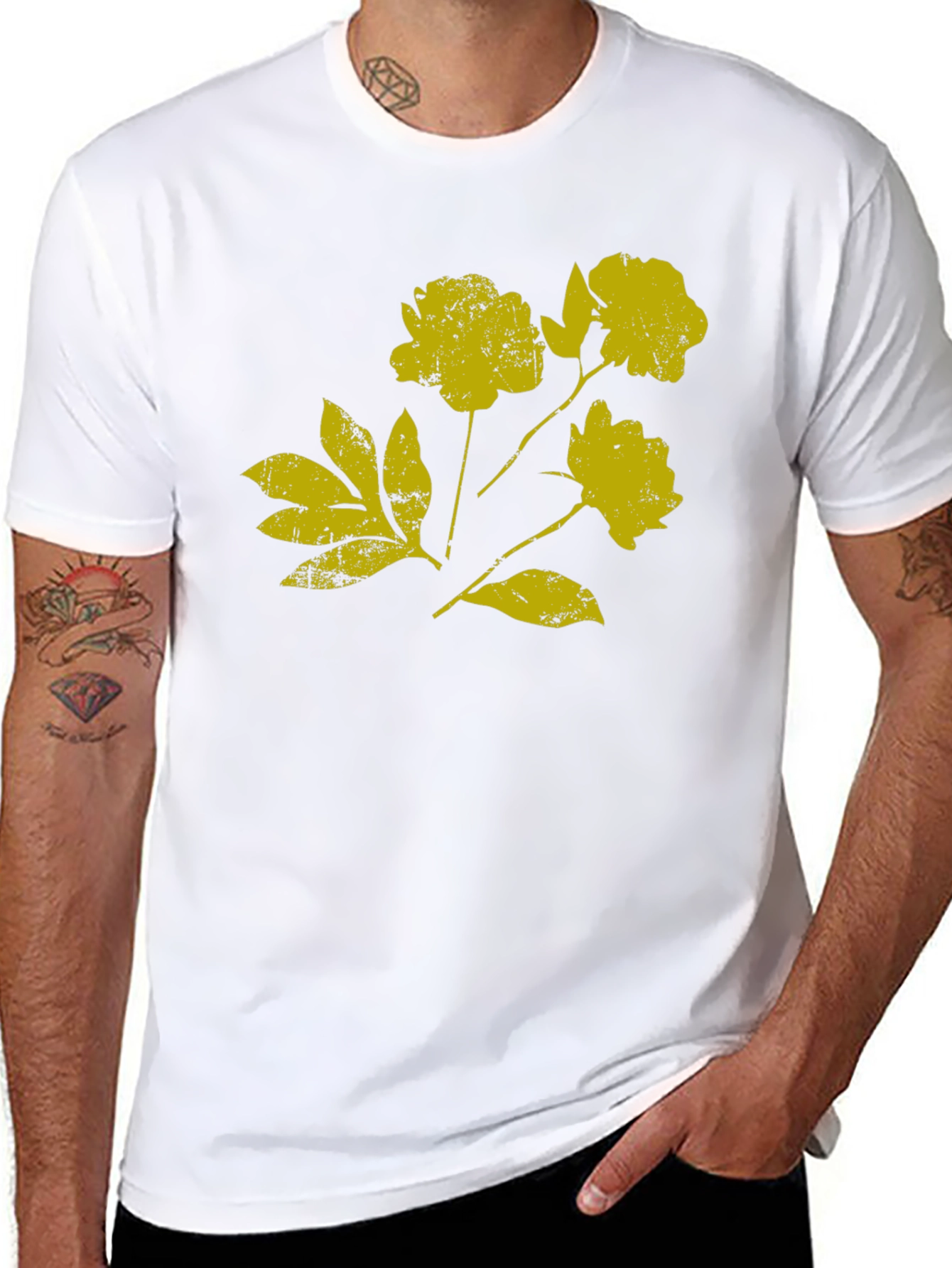 Black T-Shirt with Distressed Floral Graphic