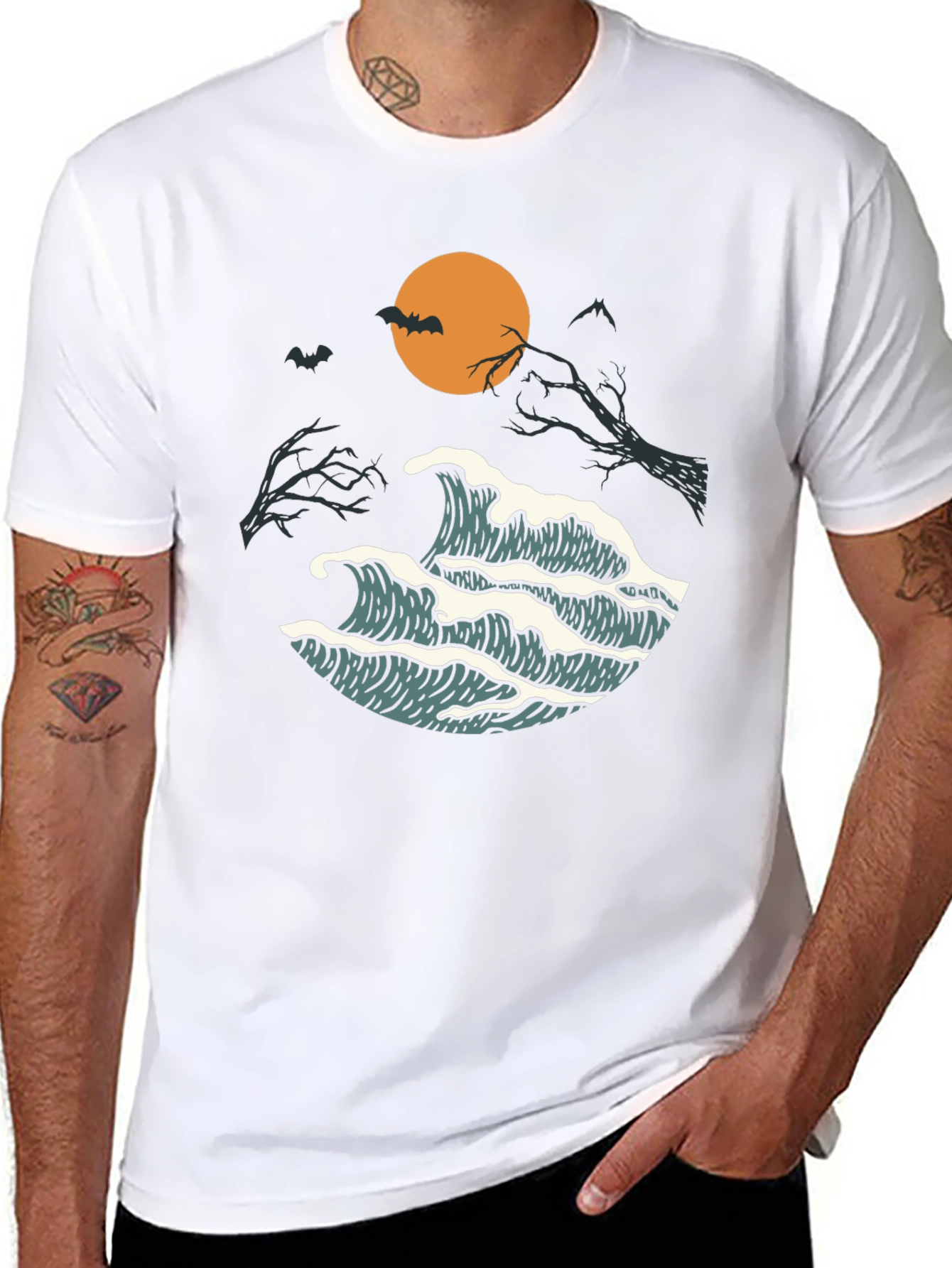 Halloween Waves Graphic Tee - Mens Black T-Shirt