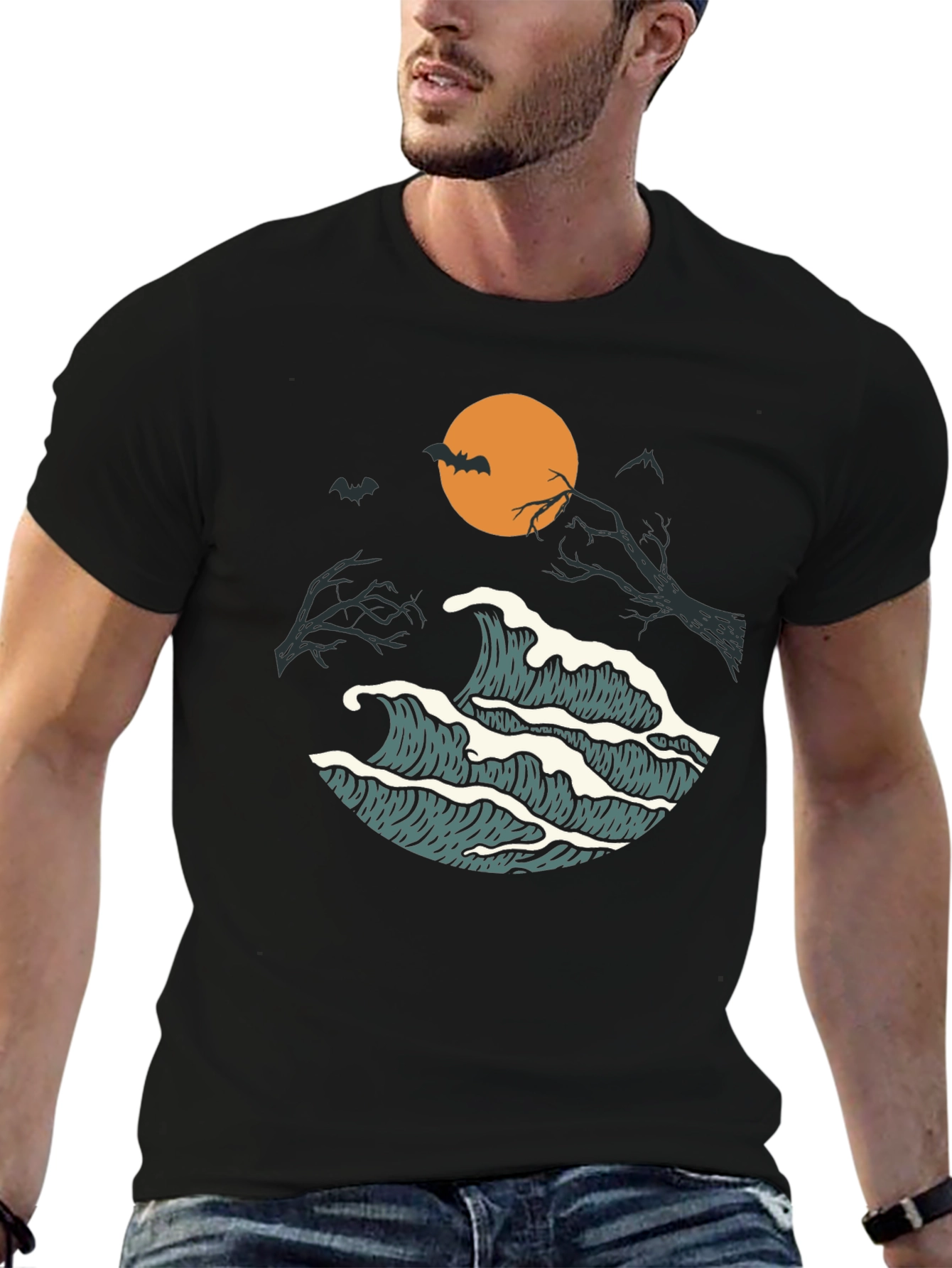 Halloween Waves Graphic Tee - Mens Black T-Shirt