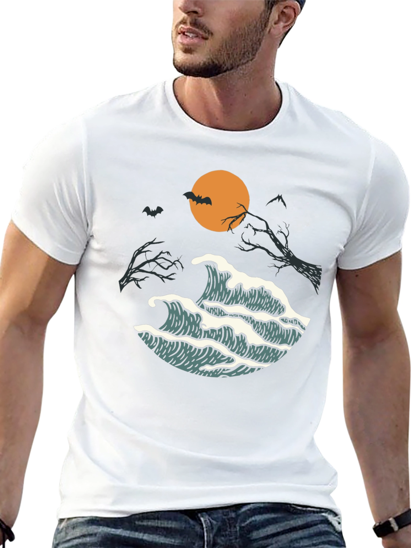 Halloween Waves Graphic Tee - Mens Black T-Shirt