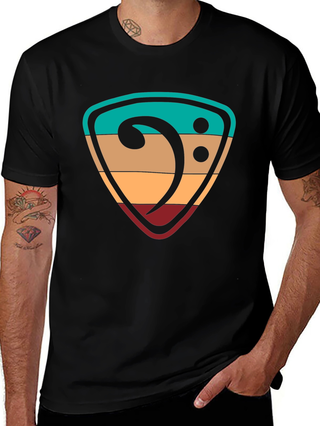 Retro Music Bass Clef Graphic T-Shirt