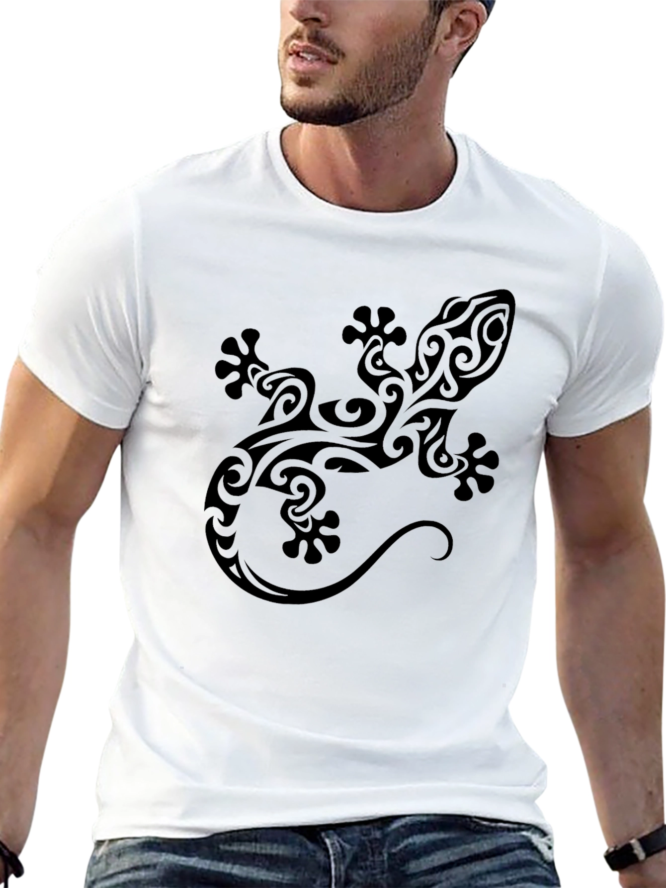 Tribal Gecko Graphic Black T-Shirt for Men