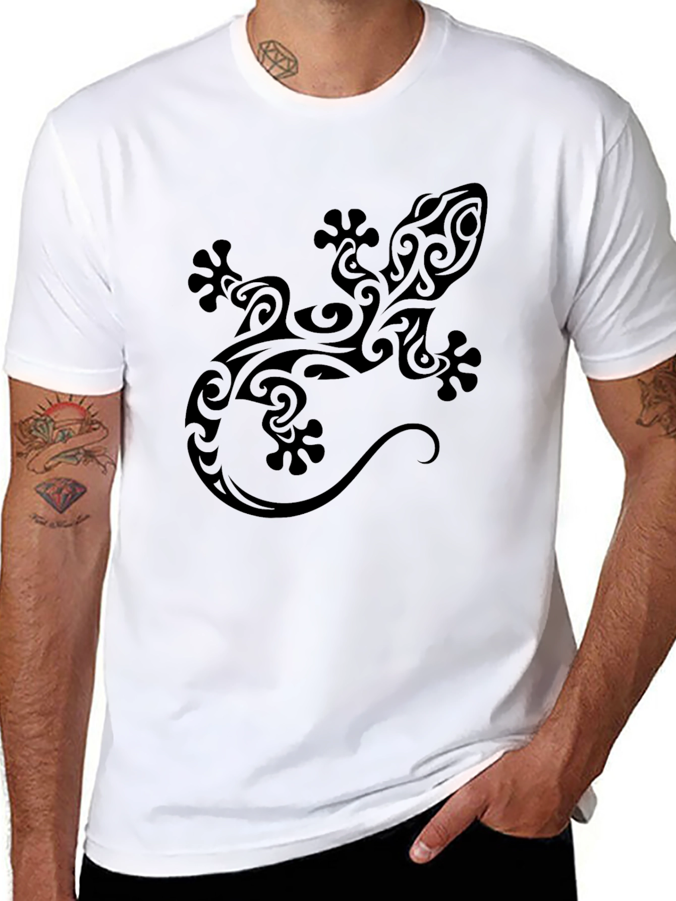 Tribal Gecko Graphic Black T-Shirt for Men