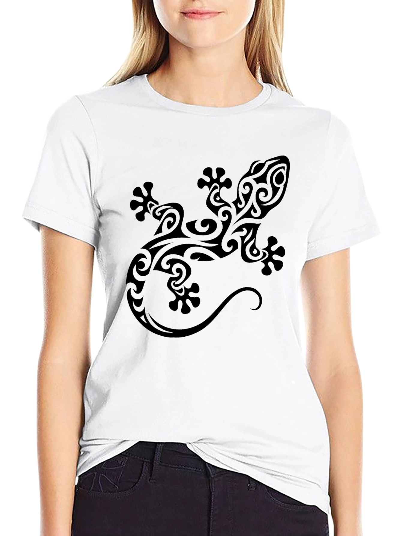 Tribal Gecko Graphic Black T-Shirt for Men