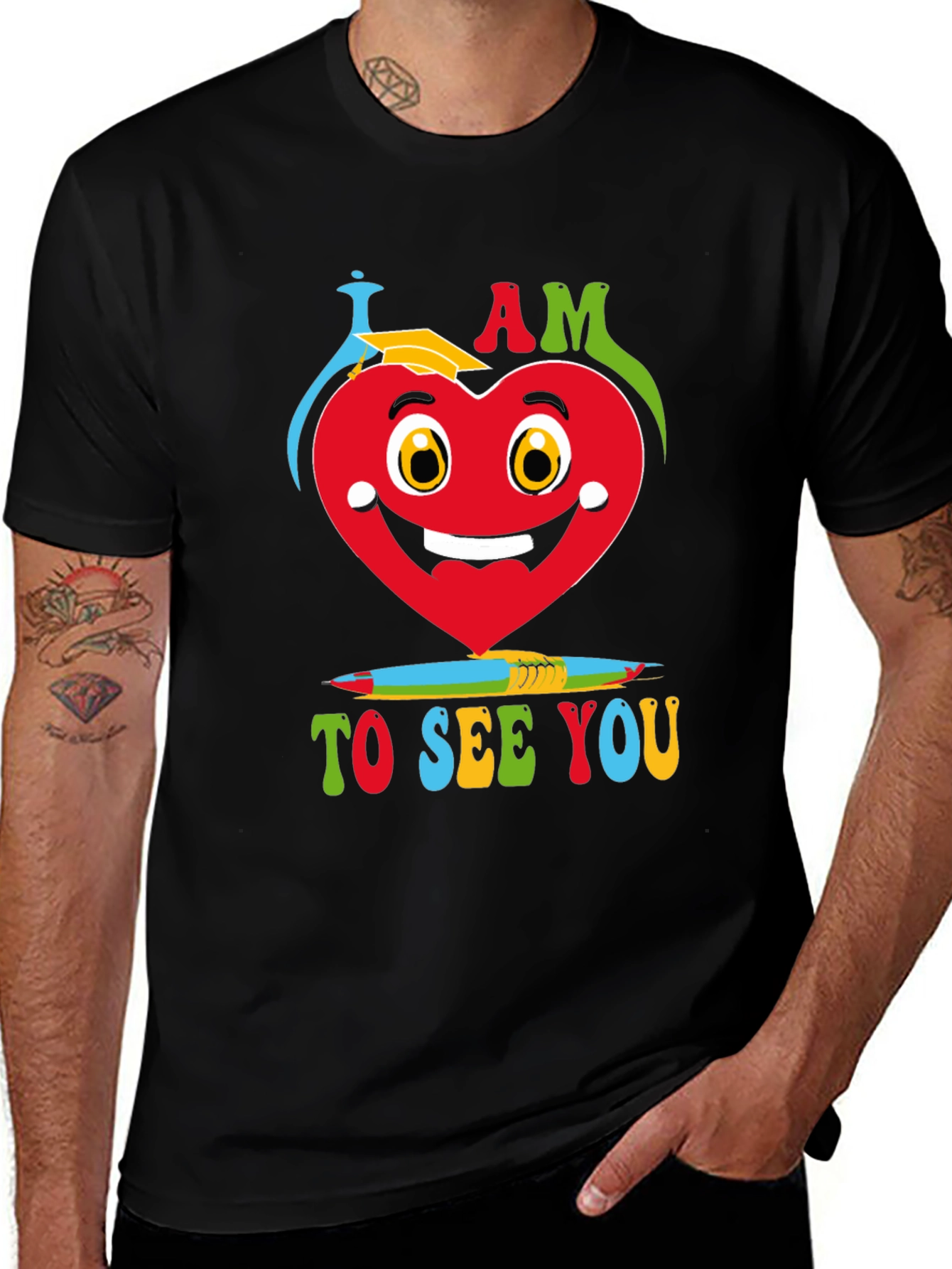 I Am Glad Heart Graphic Black T-Shirt