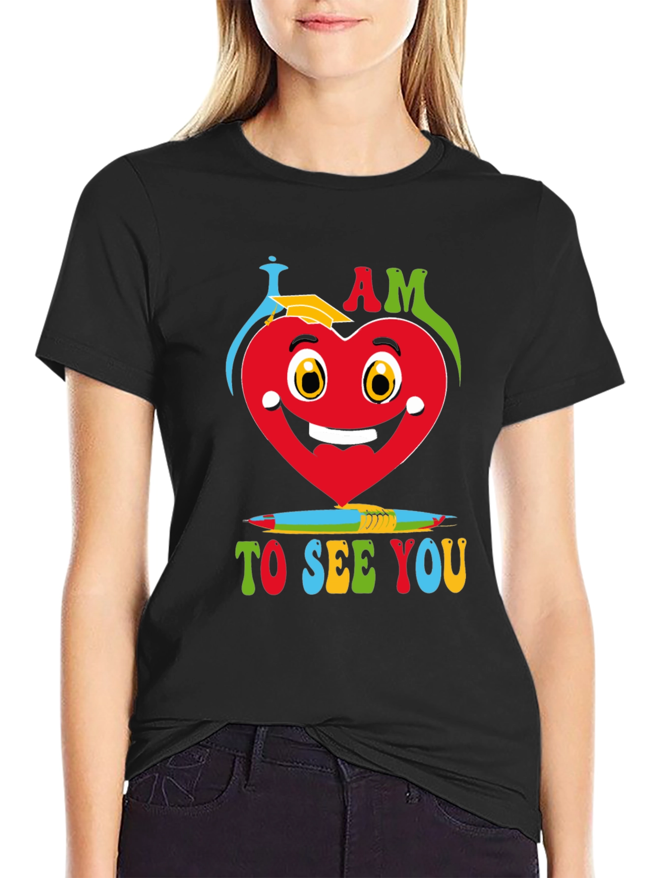 I Am Glad Heart Graphic Black T-Shirt