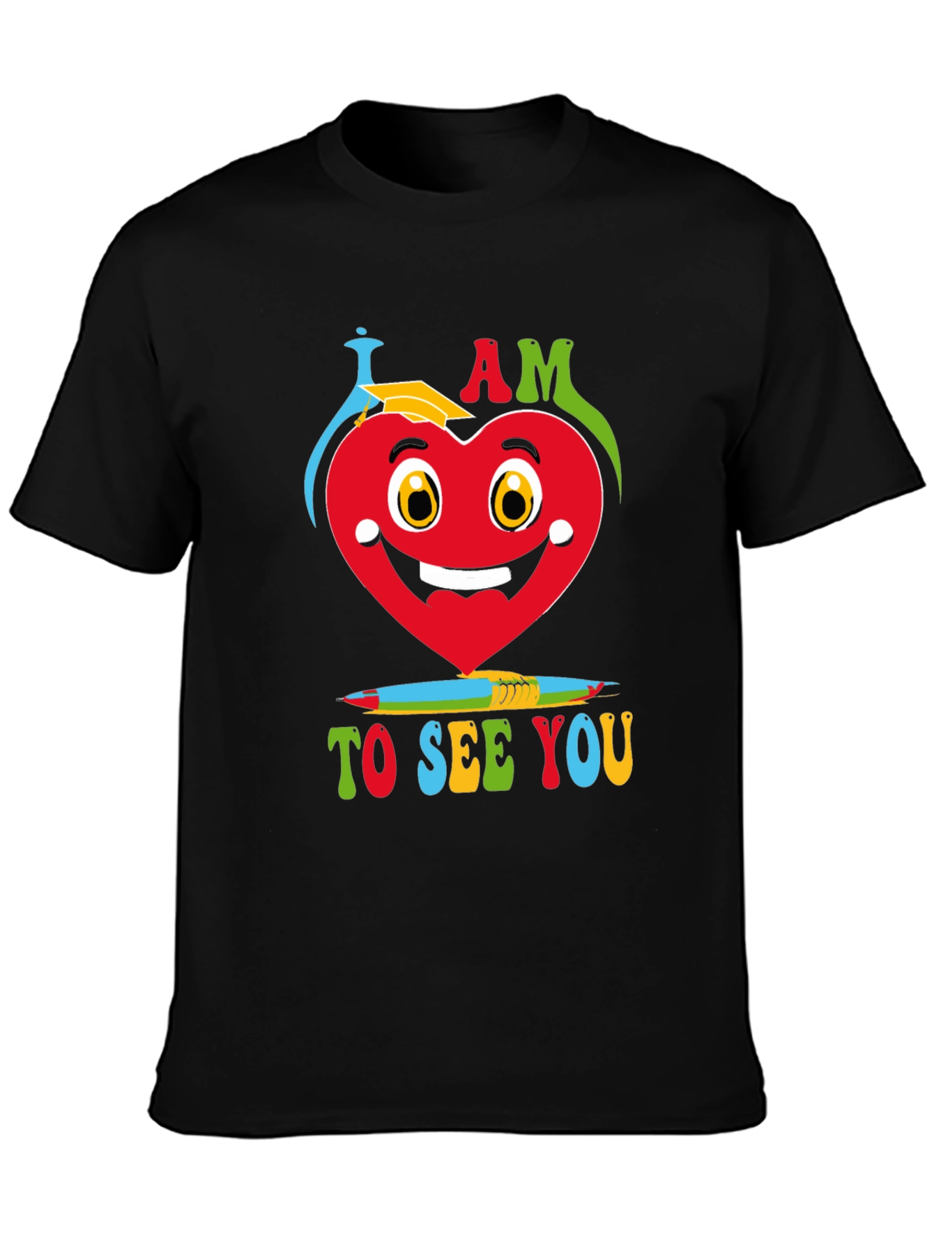 I Am Glad Heart Graphic Black T-Shirt