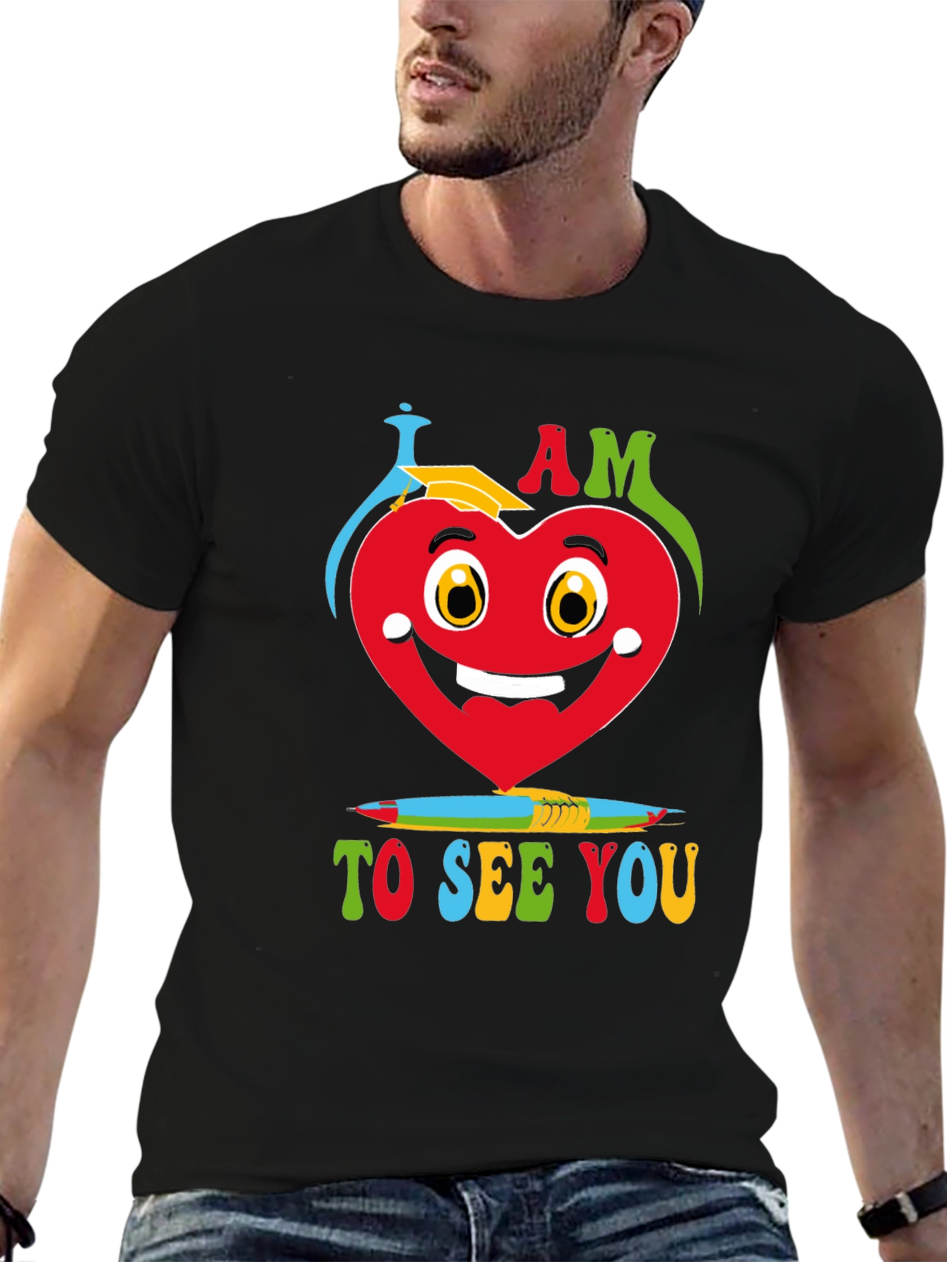 I Am Glad Heart Graphic Black T-Shirt