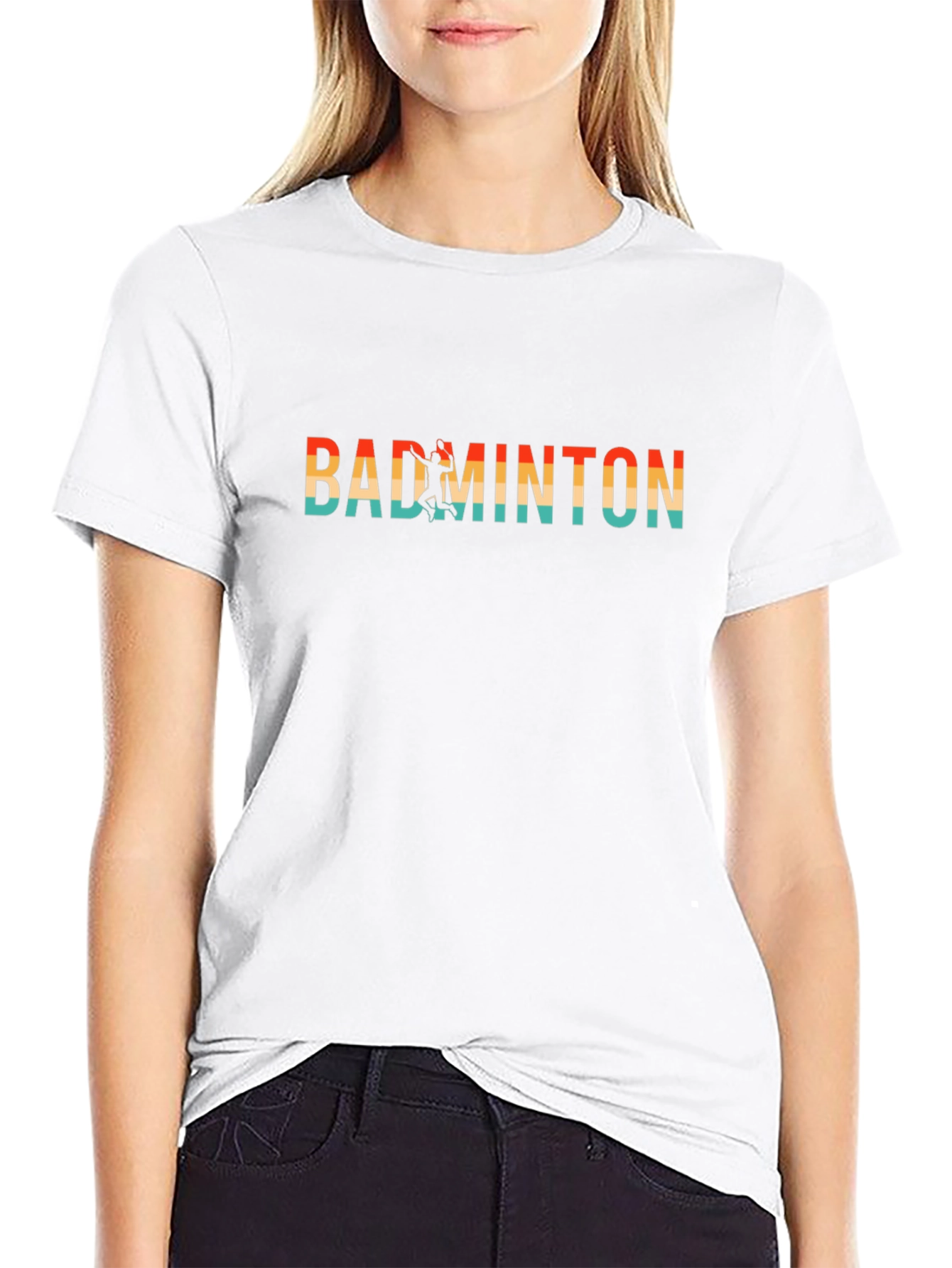 Retro Badminton Player Graphic Tee - Black