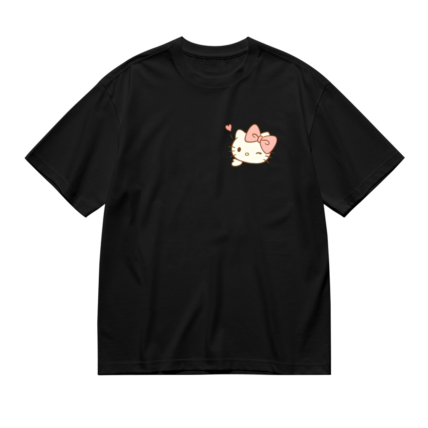 Tiny Winking Hello Kitty Chest Pocket?Style Print Plus Size Ladies T?Shirt
