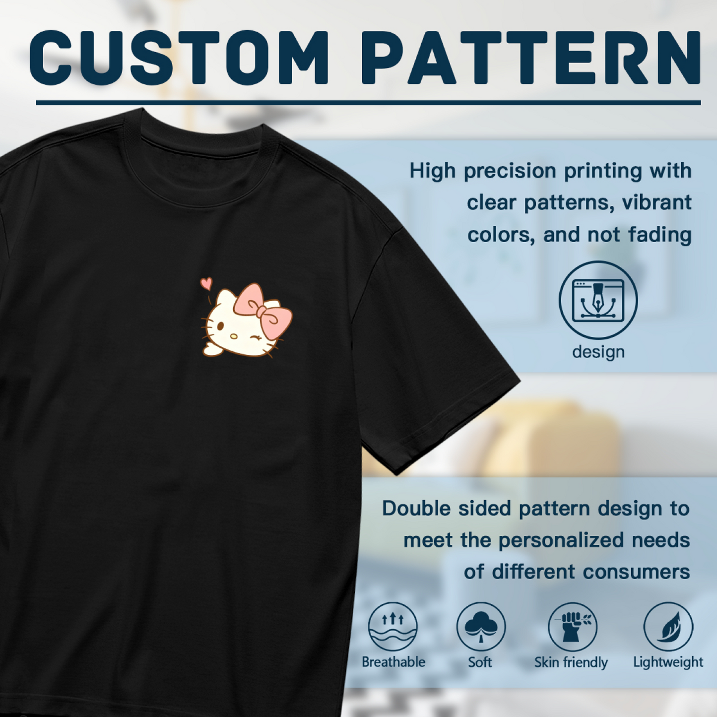 Tiny Winking Hello Kitty Chest Pocket?Style Print Plus Size Ladies T?Shirt