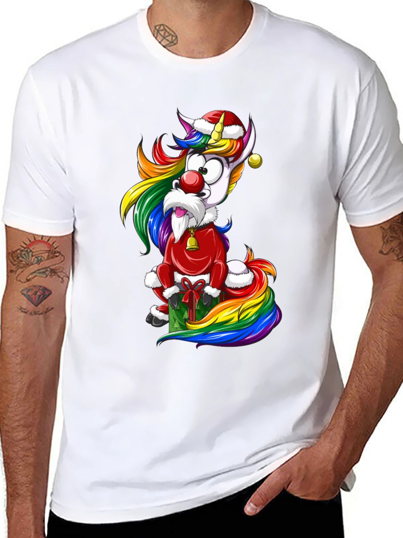 Festive Rainbow Unicorn Christmas T-Shirt