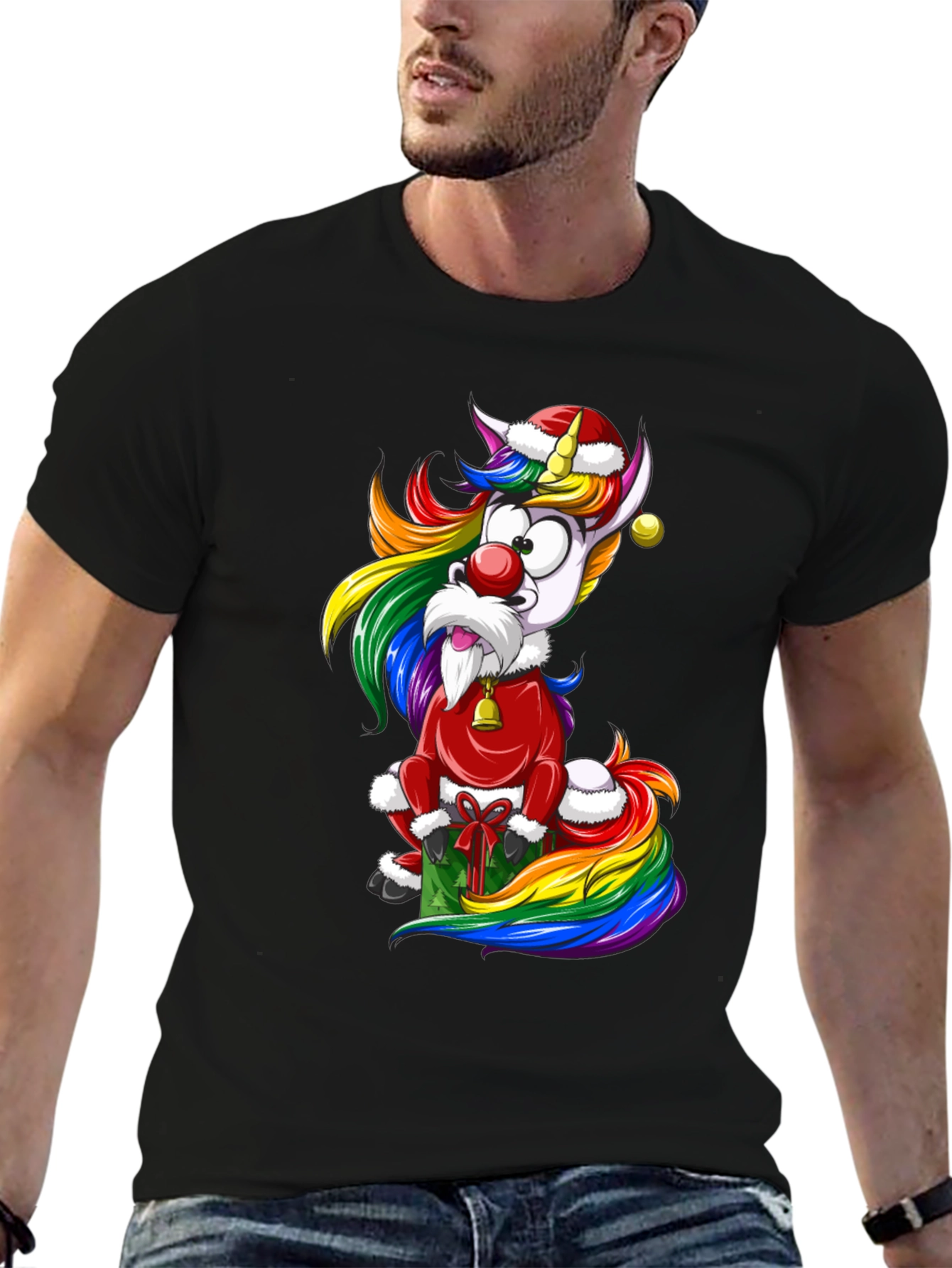 Festive Rainbow Unicorn Christmas T-Shirt